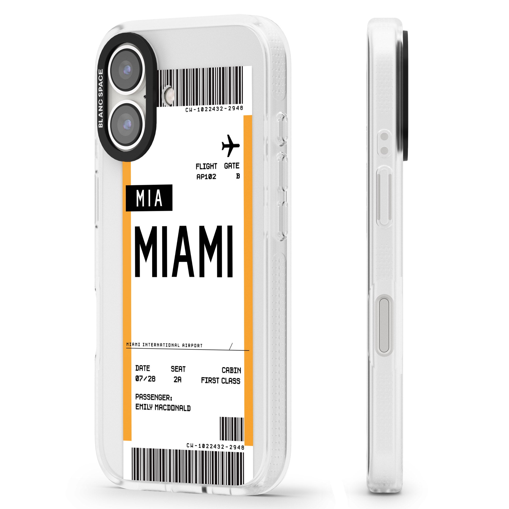 Personalised Miami Boarding Pass iPhone 16 / 16 Plus Clear Case Impact Air - Blanc Space