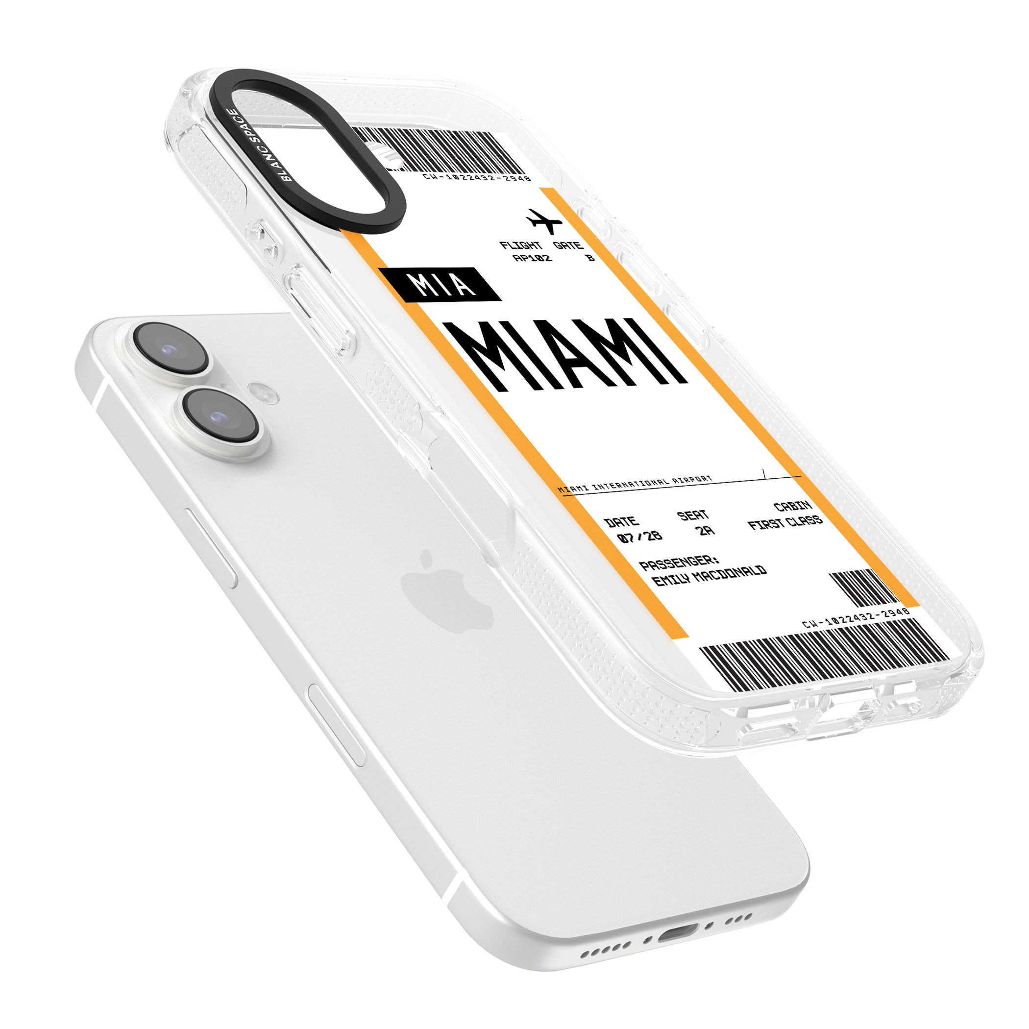 Personalised Miami Boarding Pass iPhone 16 / 16 Plus Clear Case Impact Air - Blanc Space