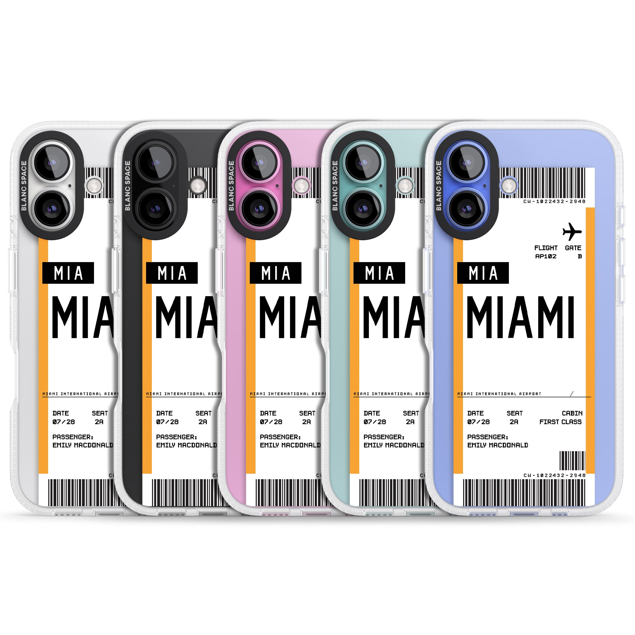 Personalised Miami Boarding Pass iPhone 16 / 16 Plus Clear Case Impact Air - Blanc Space