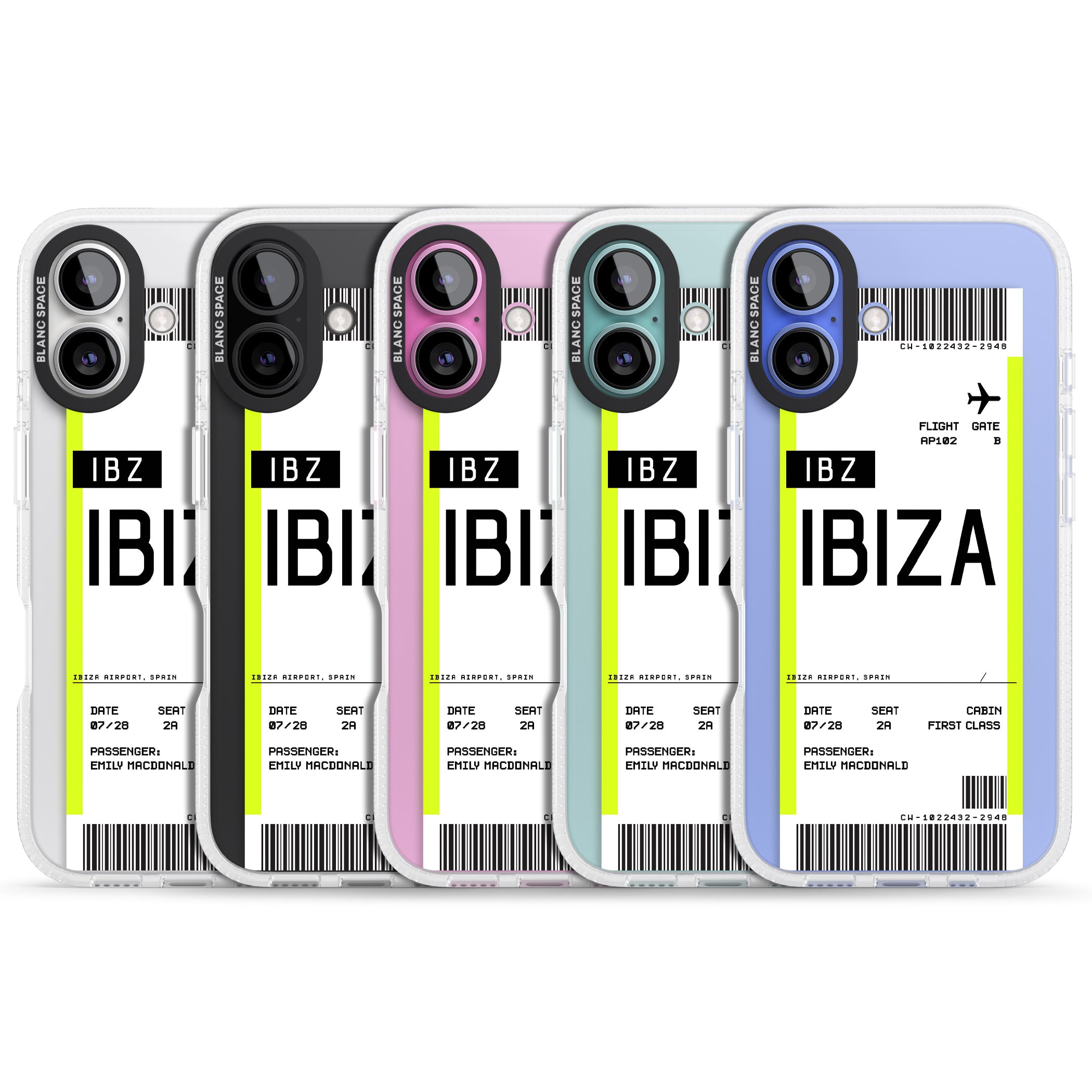 Personalised Ibiza Boarding Pass iPhone 16 / 16 Plus Clear Case Impact Air - Blanc Space