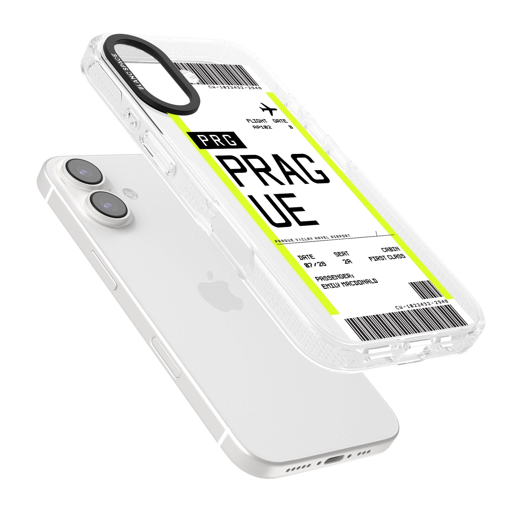 Personalised Prague Boarding Pass iPhone 16 / 16 Plus Clear Case Impact Air - Blanc Space