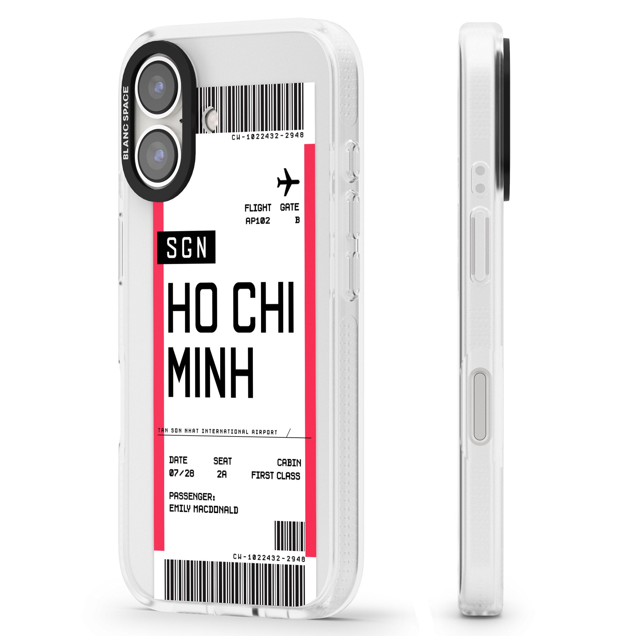 Personalised Ho Chi Minh City Boarding Pass iPhone 16 / 16 Plus Clear Case Impact Air - Blanc Space