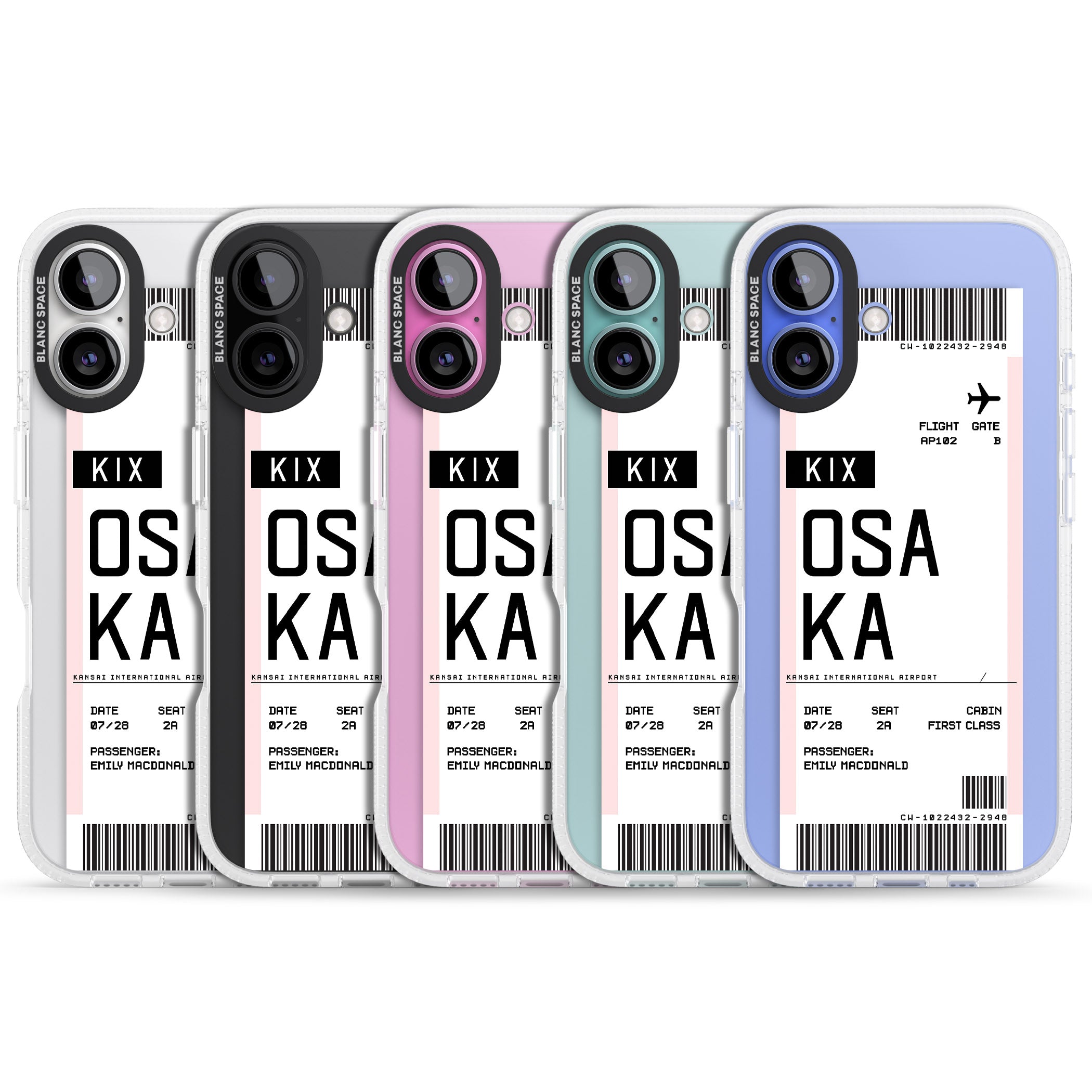 Personalised Osaka Boarding Pass iPhone 16 / 16 Plus Clear Case Impact Air - Blanc Space
