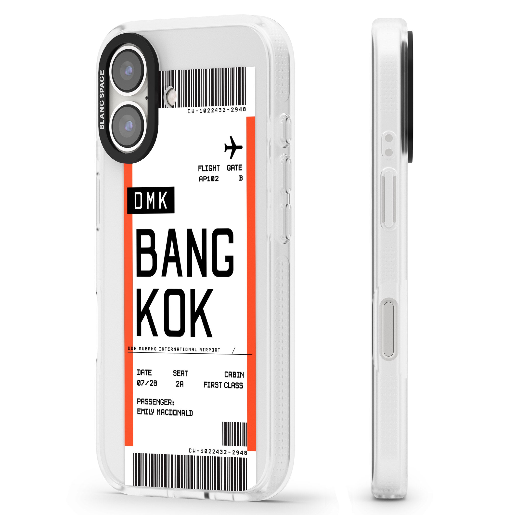 Personalised Bangkok Boarding Pass iPhone 16 / 16 Plus Clear Case Impact Air - Blanc Space