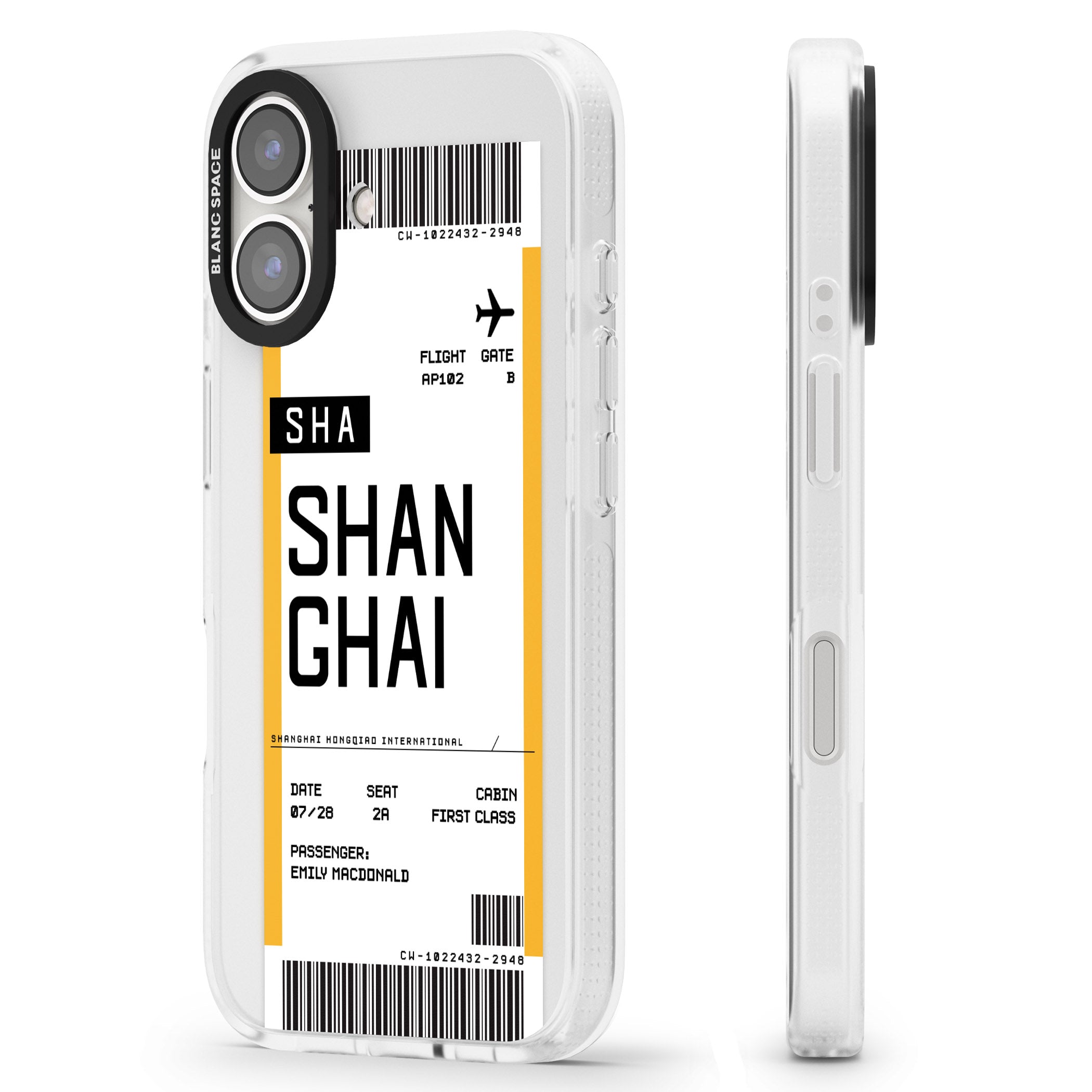 Personalised Shangai Boarding Pass iPhone 16 / 16 Plus Clear Case Impact Air - Blanc Space