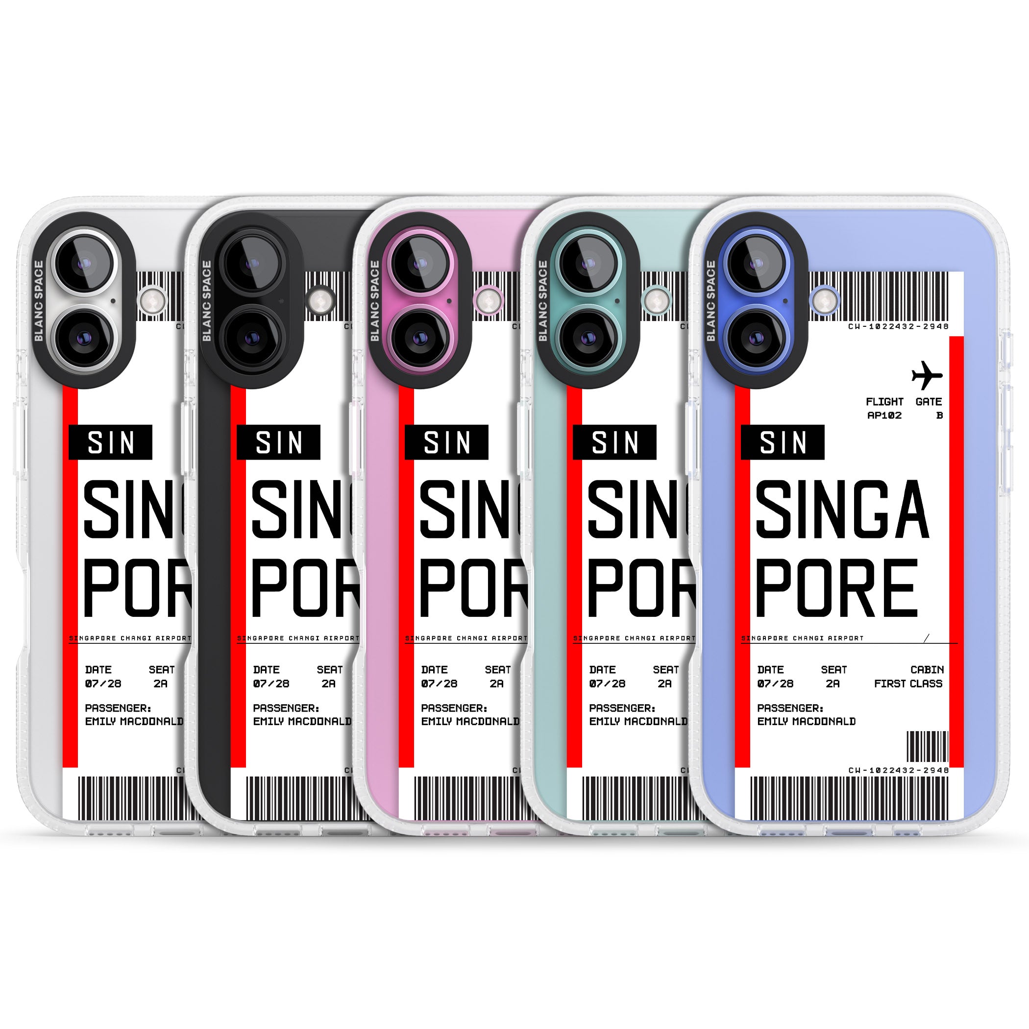 Personalised Singapore Boarding Pass iPhone 16 / 16 Plus Clear Case Impact Air - Blanc Space