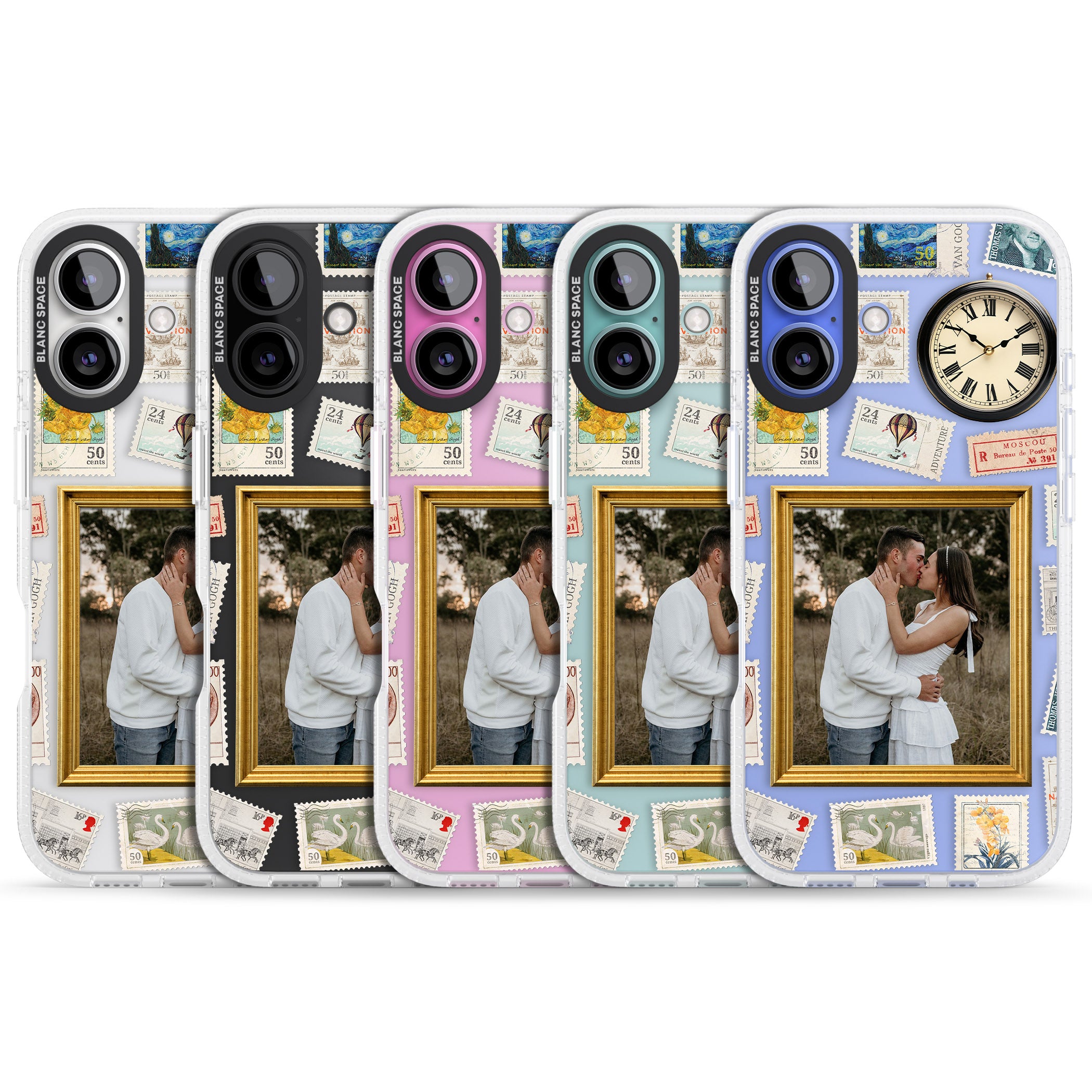 Personalised Vintage Photo Frame Collage iPhone 16 / 16 Plus Clear Case Impact Air - Blanc Space