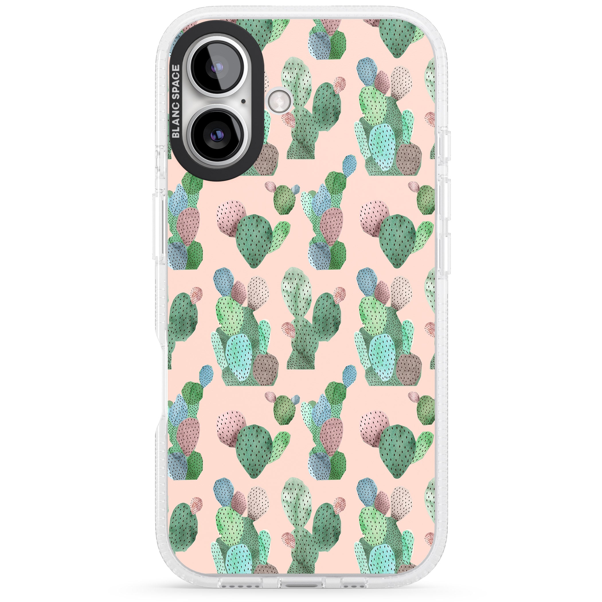 Pink Cactus Pattern Design iPhone 16 / 16 Plus Clear Case Impact Air - Blanc Space