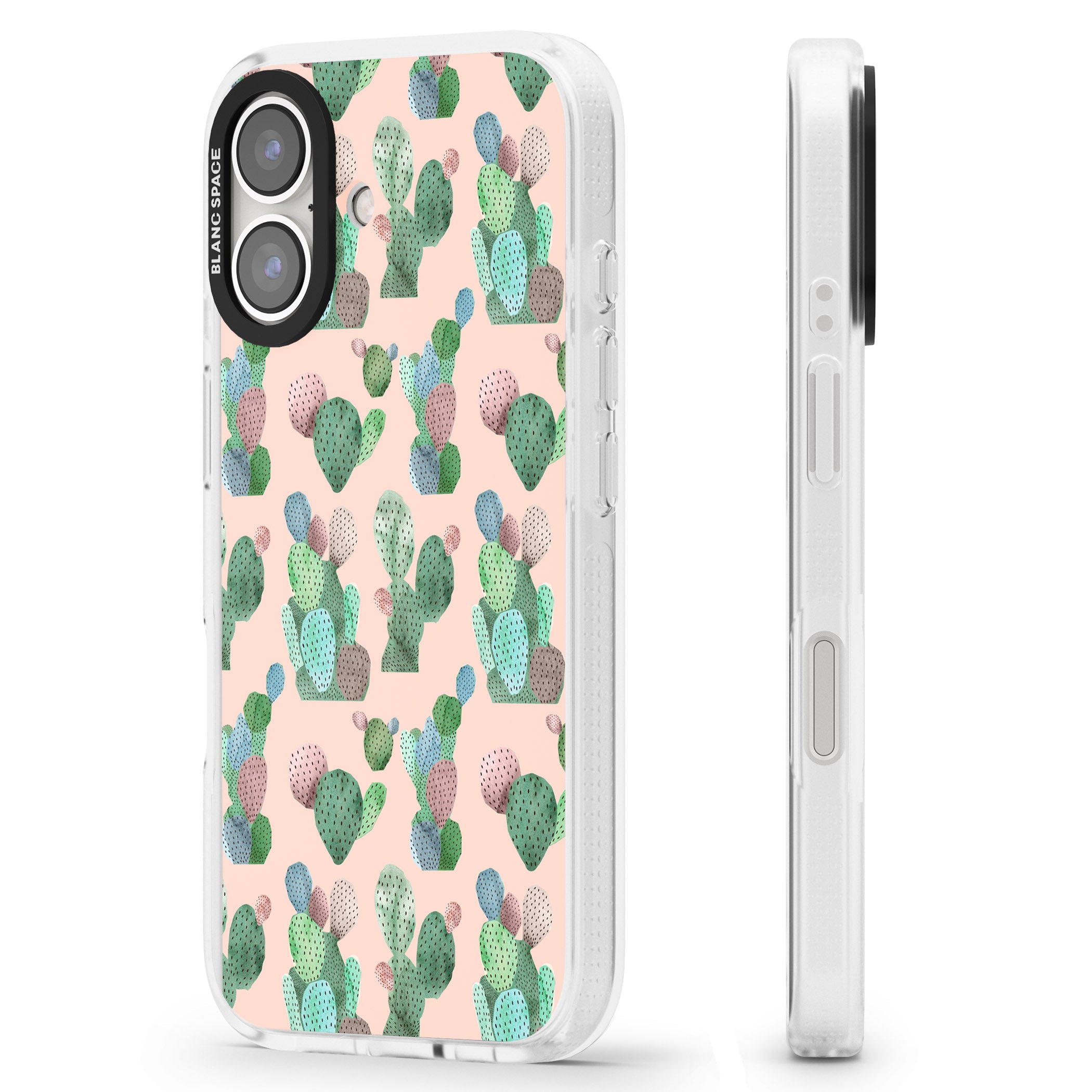 Pink Cactus Pattern Design iPhone 16 / 16 Plus Clear Case Impact Air - Blanc Space