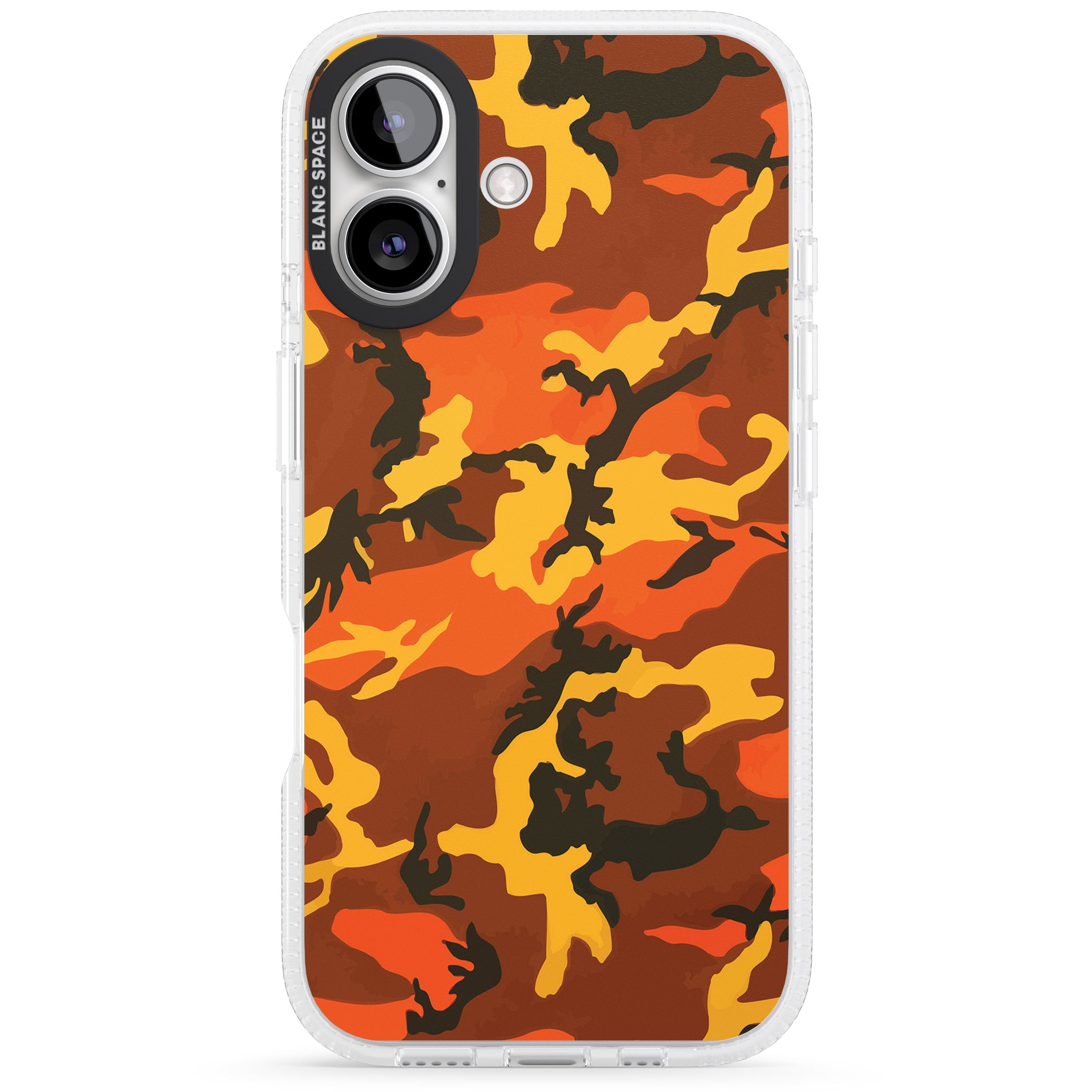 Orange Camo iPhone 16 / 16 Plus Clear Case Impact Air - Blanc Space