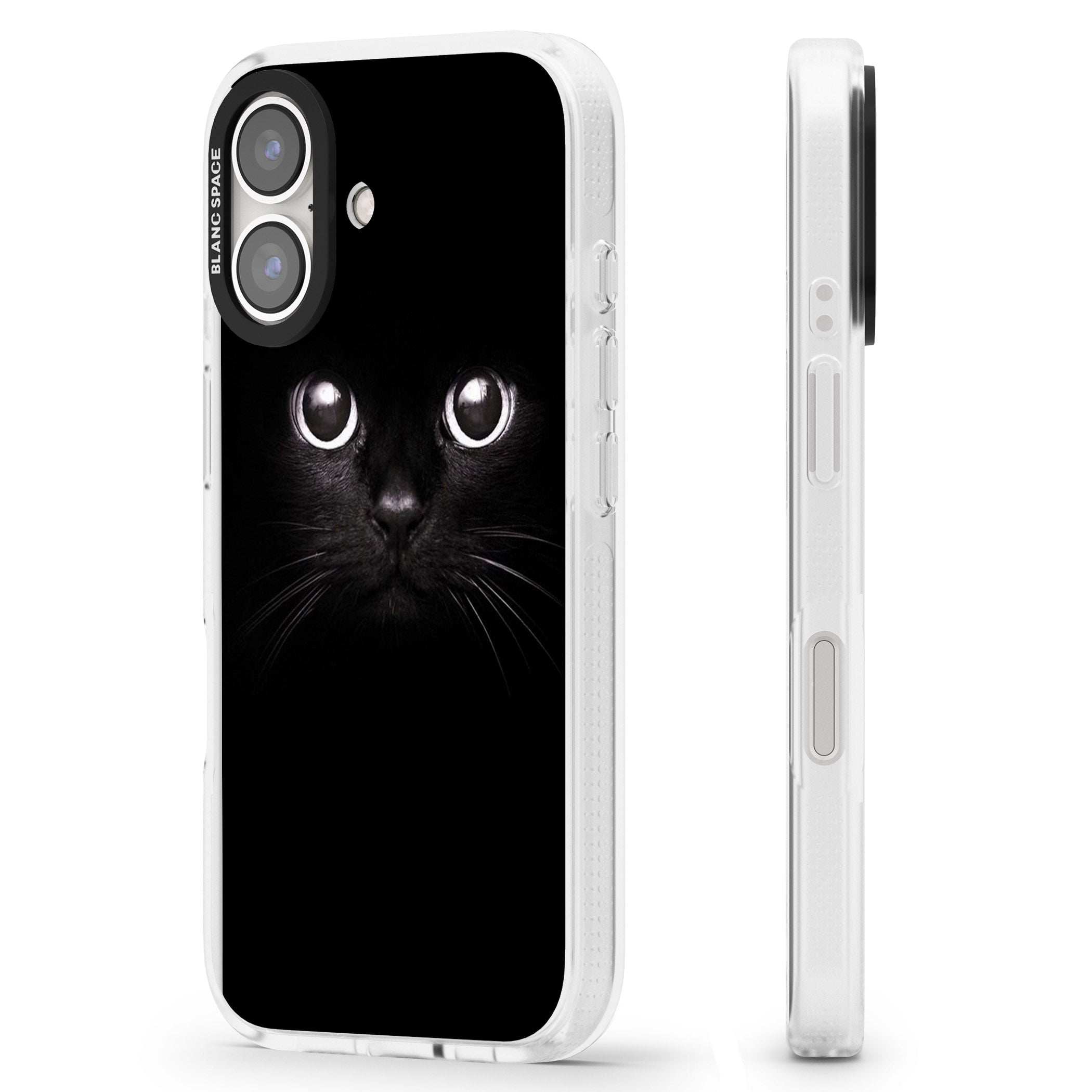 Black Cat iPhone 16 / 16 Plus Clear Case Impact Air - Blanc Space