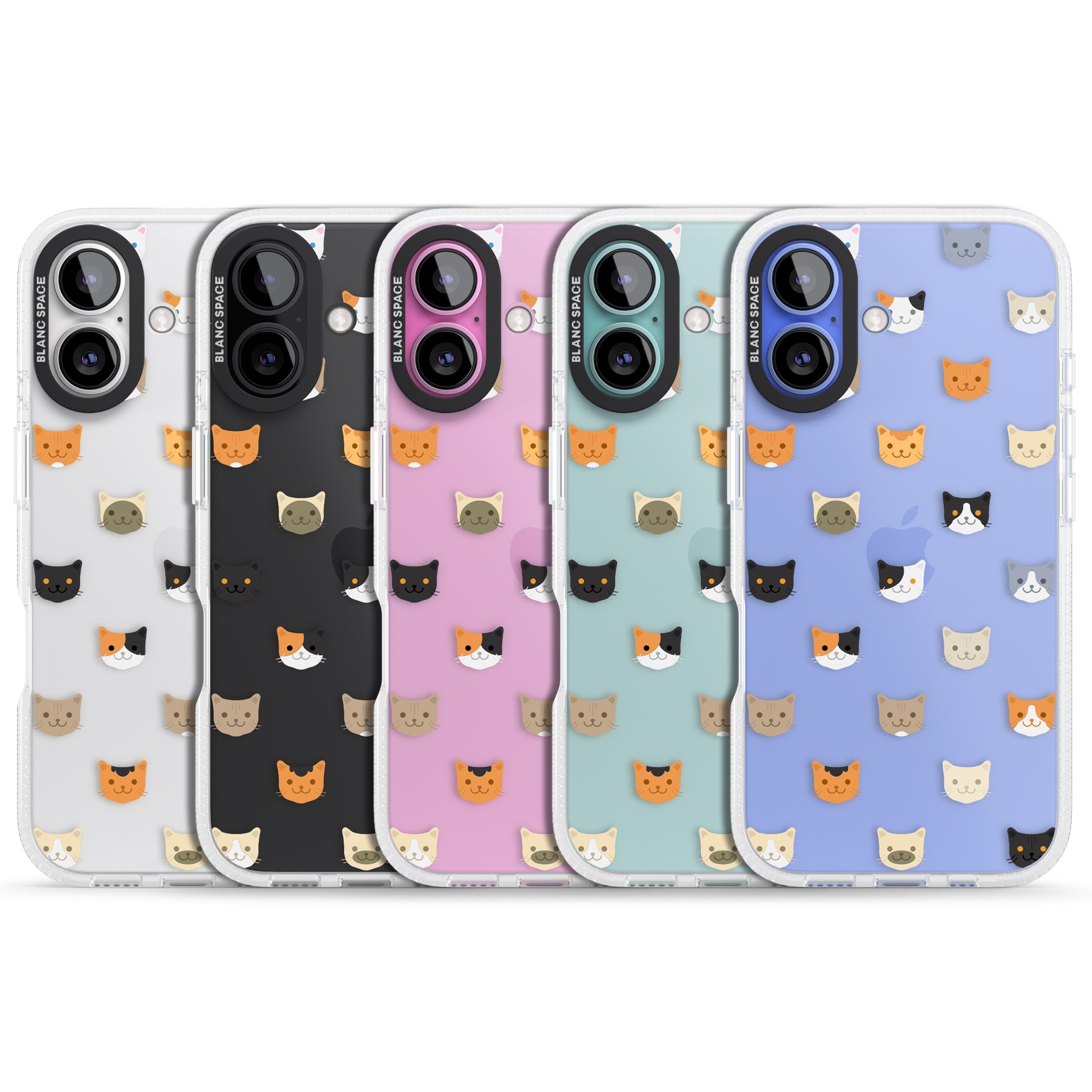 Cute Cat Face Transparent iPhone 16 / 16 Plus Clear Case Impact Air - Blanc Space