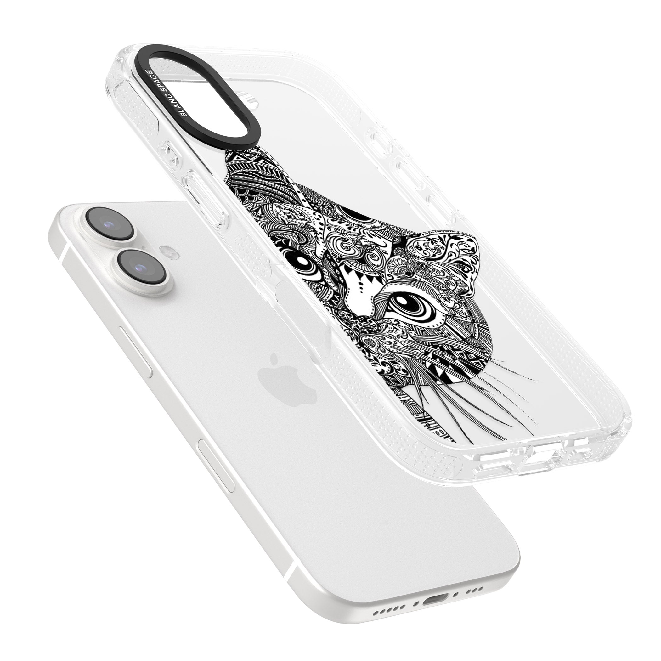Henna Cat iPhone 16 / 16 Plus Clear Case Impact Air - Blanc Space