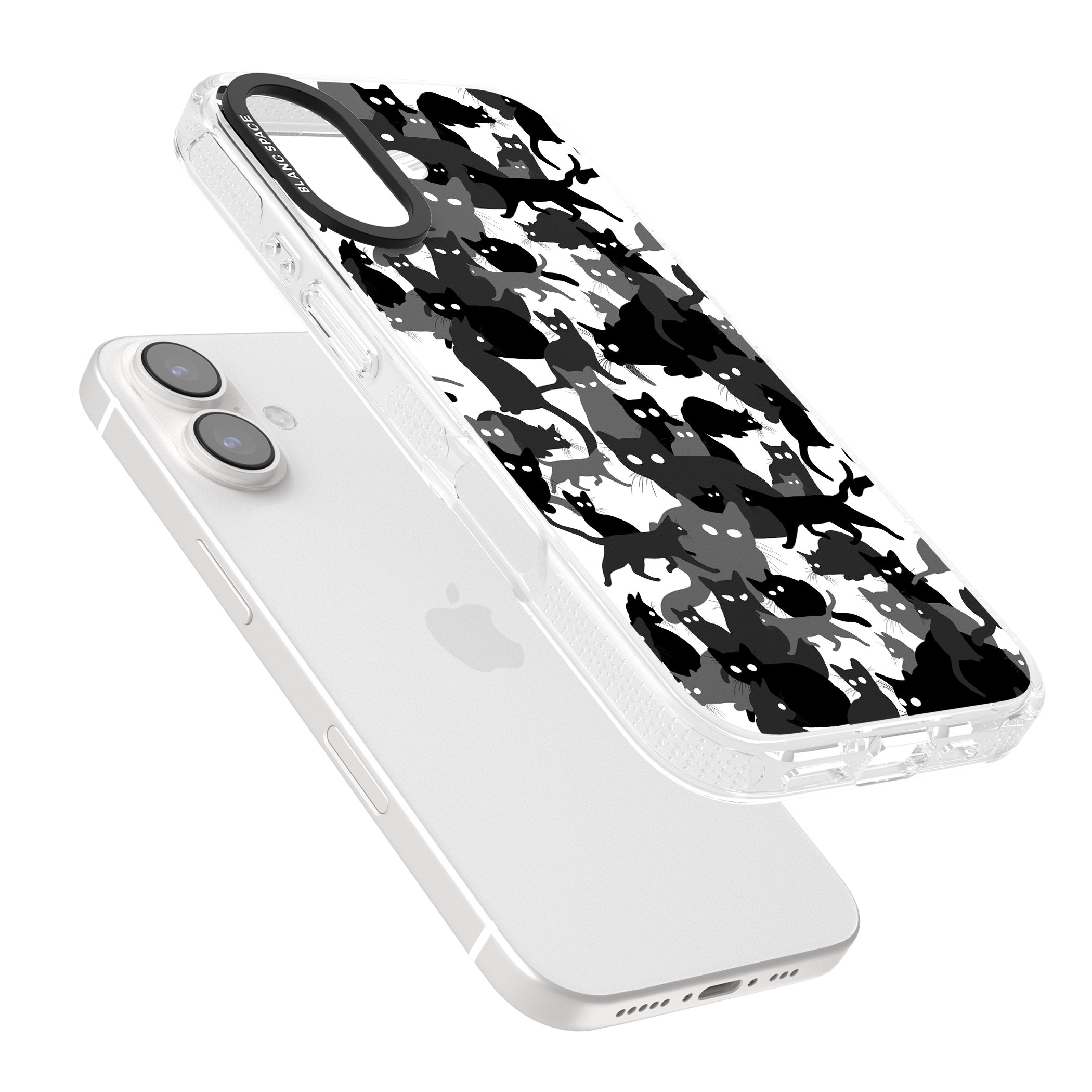 Black & White Cat Camouflage iPhone 16 / 16 Plus Clear Case Impact Air - Blanc Space