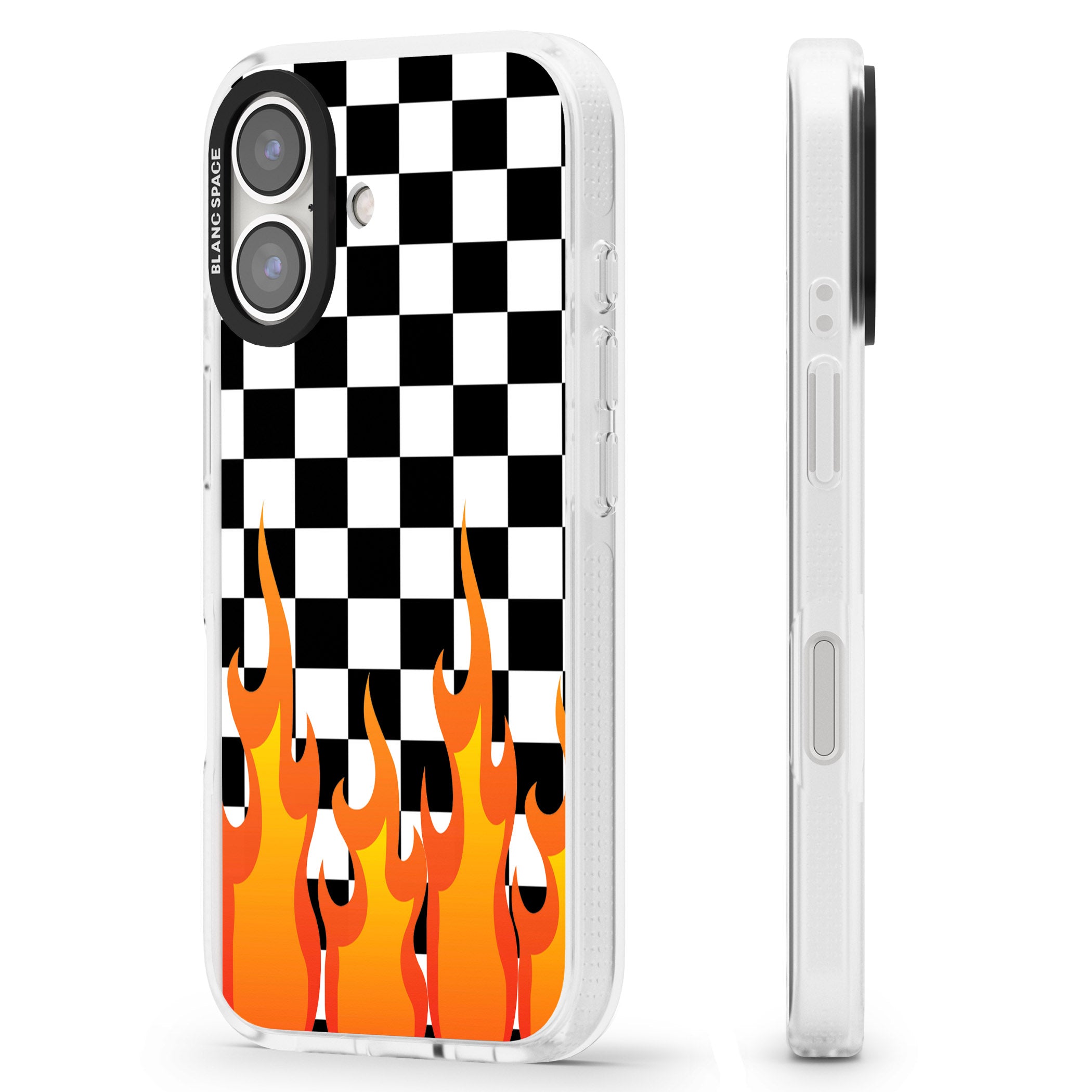 Checkered Fire iPhone 16 / 16 Plus Clear Case Impact Air - Blanc Space