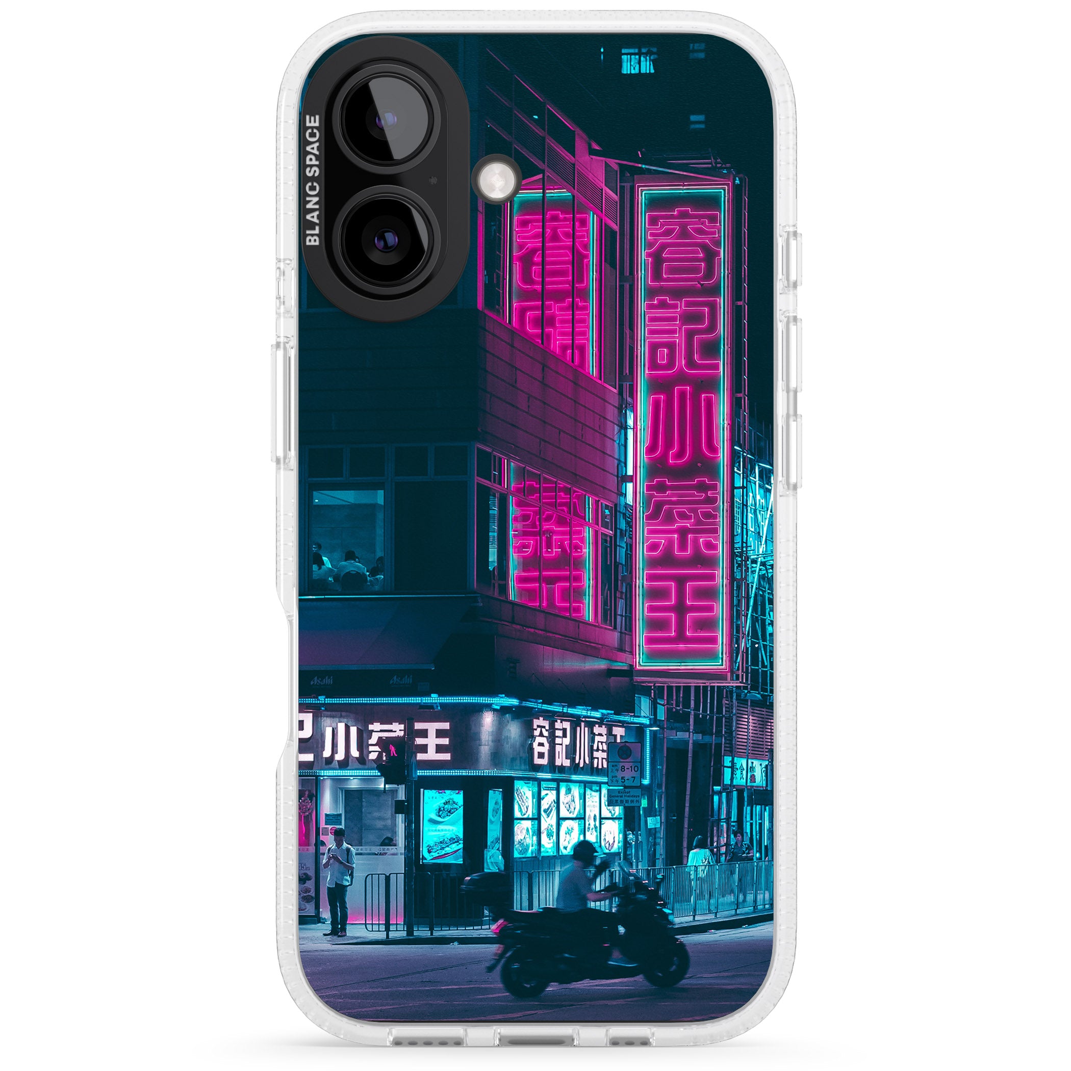 Motorcylist & Signs - Neon Cities Photographs iPhone 16 / 16 Plus Clear Case Impact Air - Blanc Space
