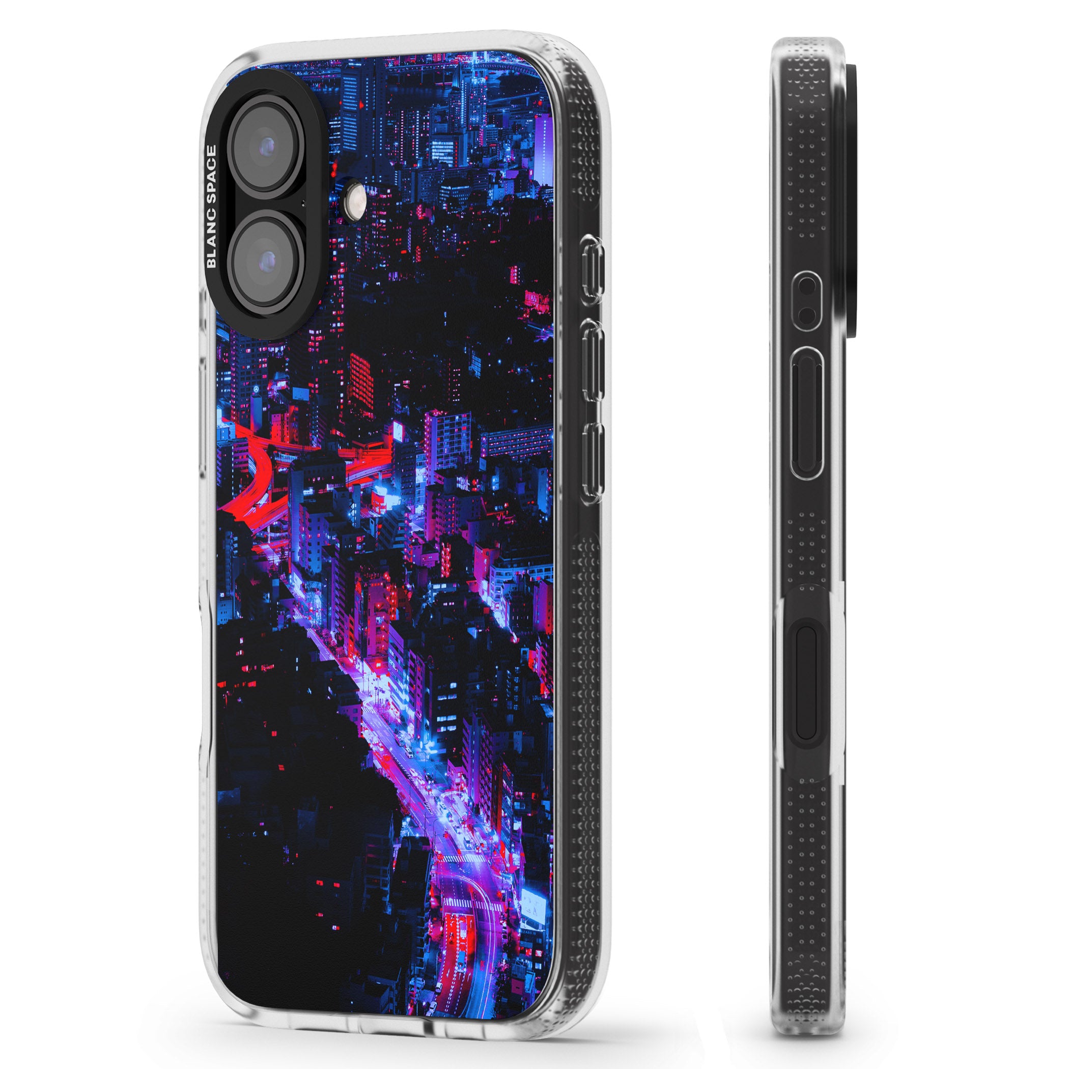 Arial City View - Neon Cities Photographs iPhone 16 / 16 Plus Clear Case Impact Air - Blanc Space