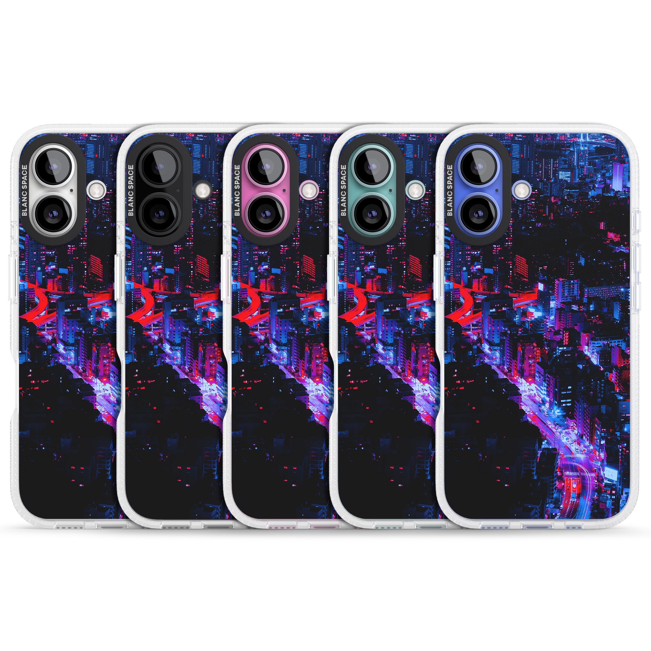 Arial City View - Neon Cities Photographs iPhone 16 / 16 Plus Clear Case Impact Air - Blanc Space