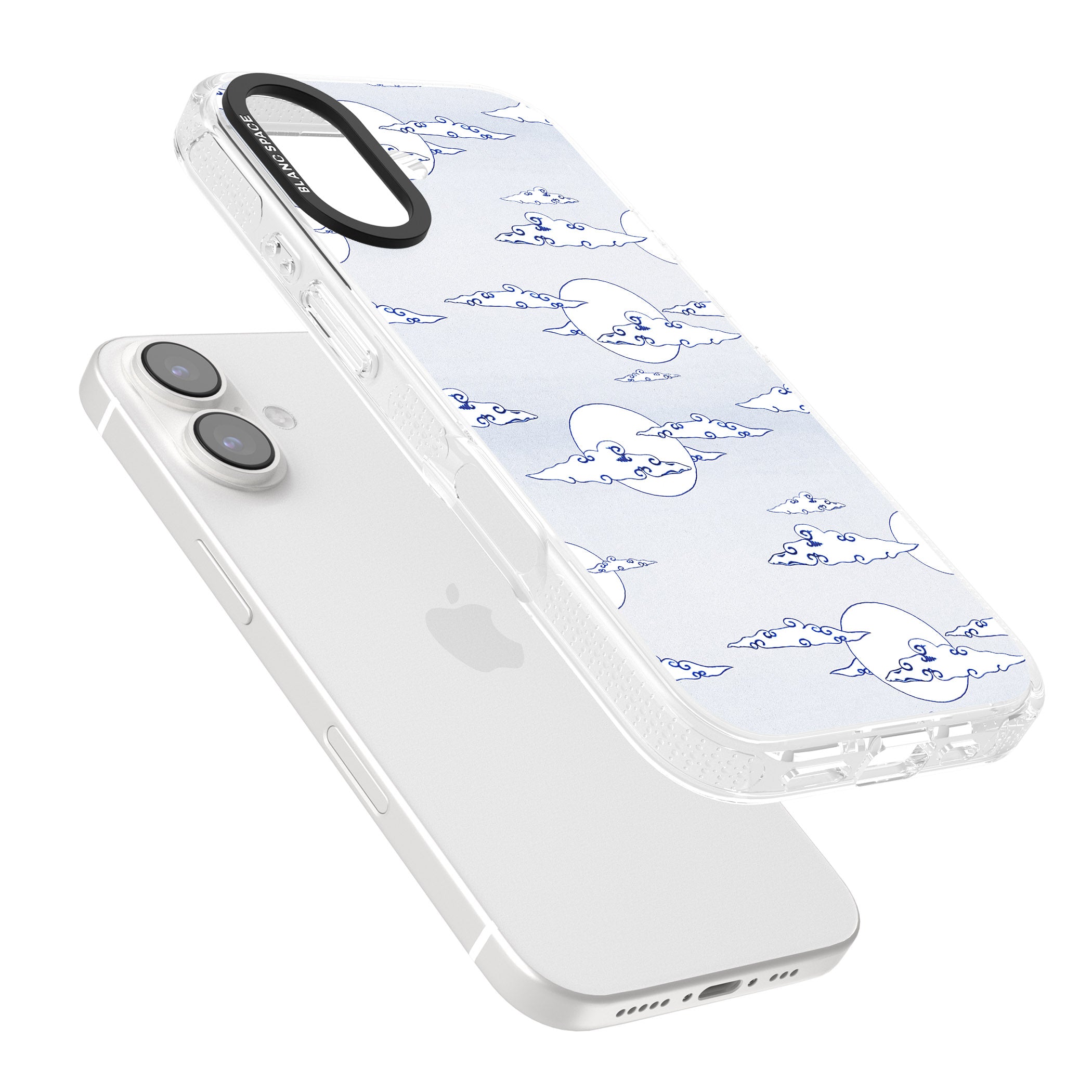 Moon & Clouds iPhone 16 / 16 Plus Clear Case Impact Air - Blanc Space