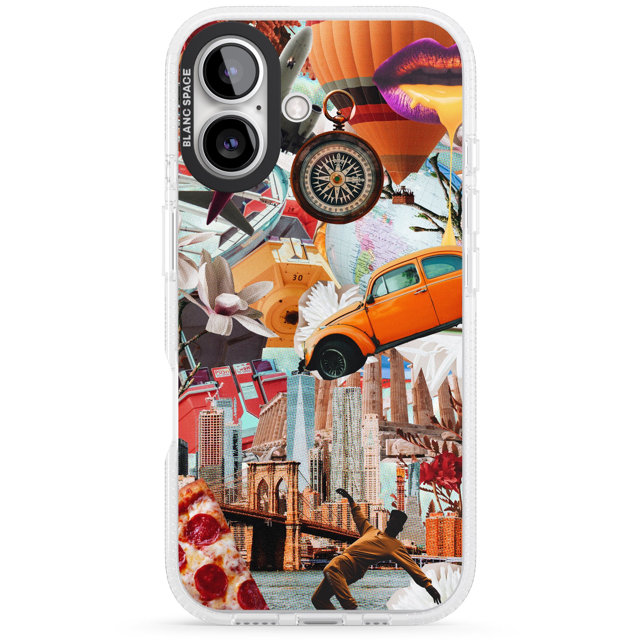Vintage Collage: New York Mix iPhone 16 / 16 Plus Clear Case Impact Air - Blanc Space