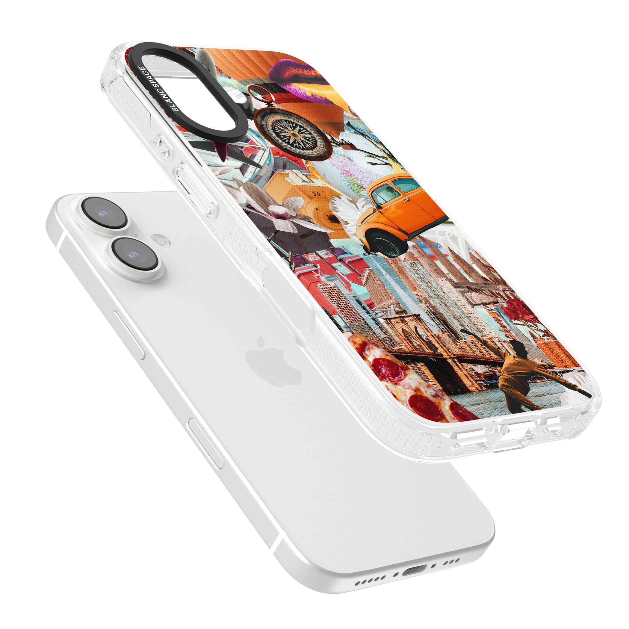Vintage Collage: New York Mix iPhone 16 / 16 Plus Clear Case Impact Air - Blanc Space