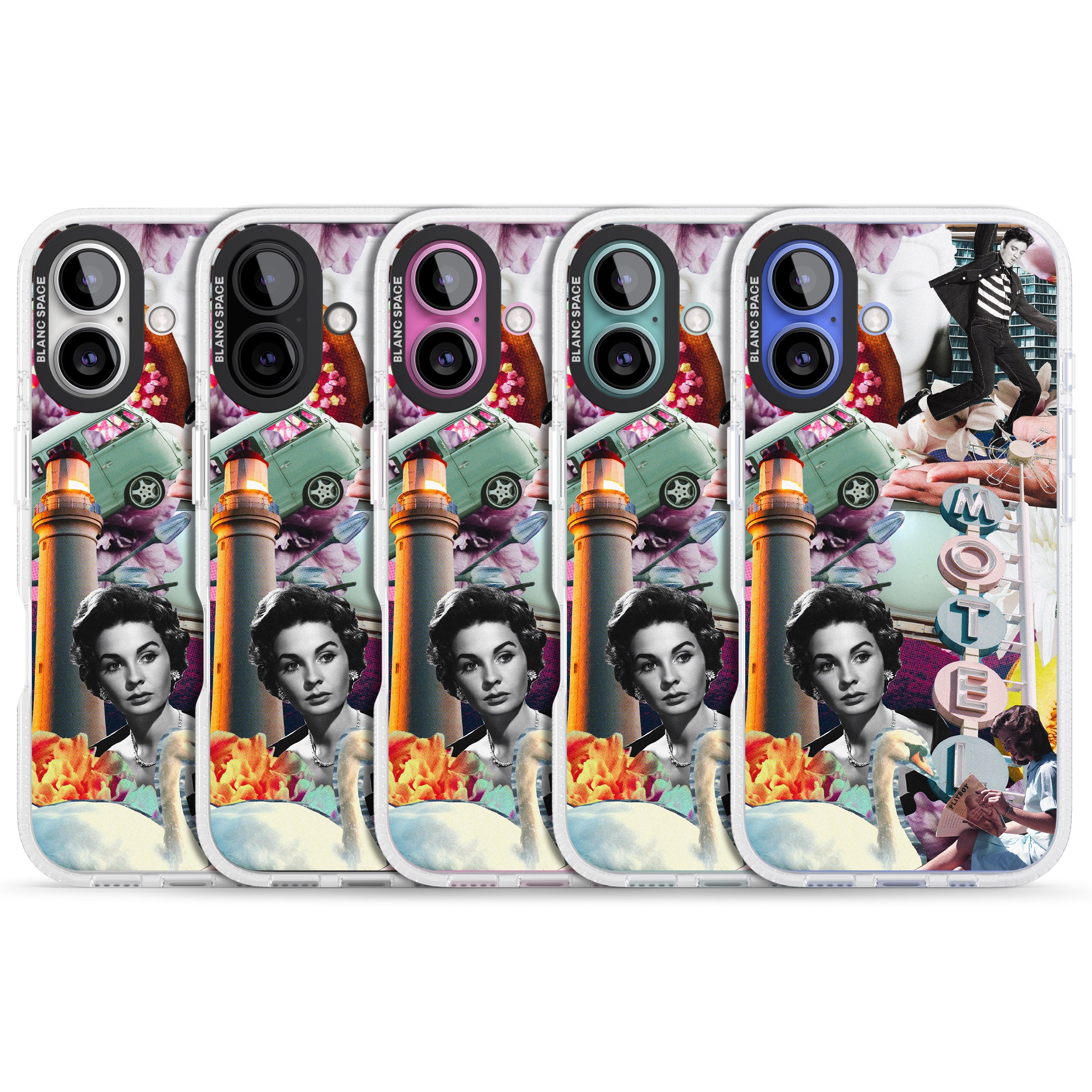 Vintage Collage: Retro Motel iPhone 16 / 16 Plus Clear Case Impact Air - Blanc Space