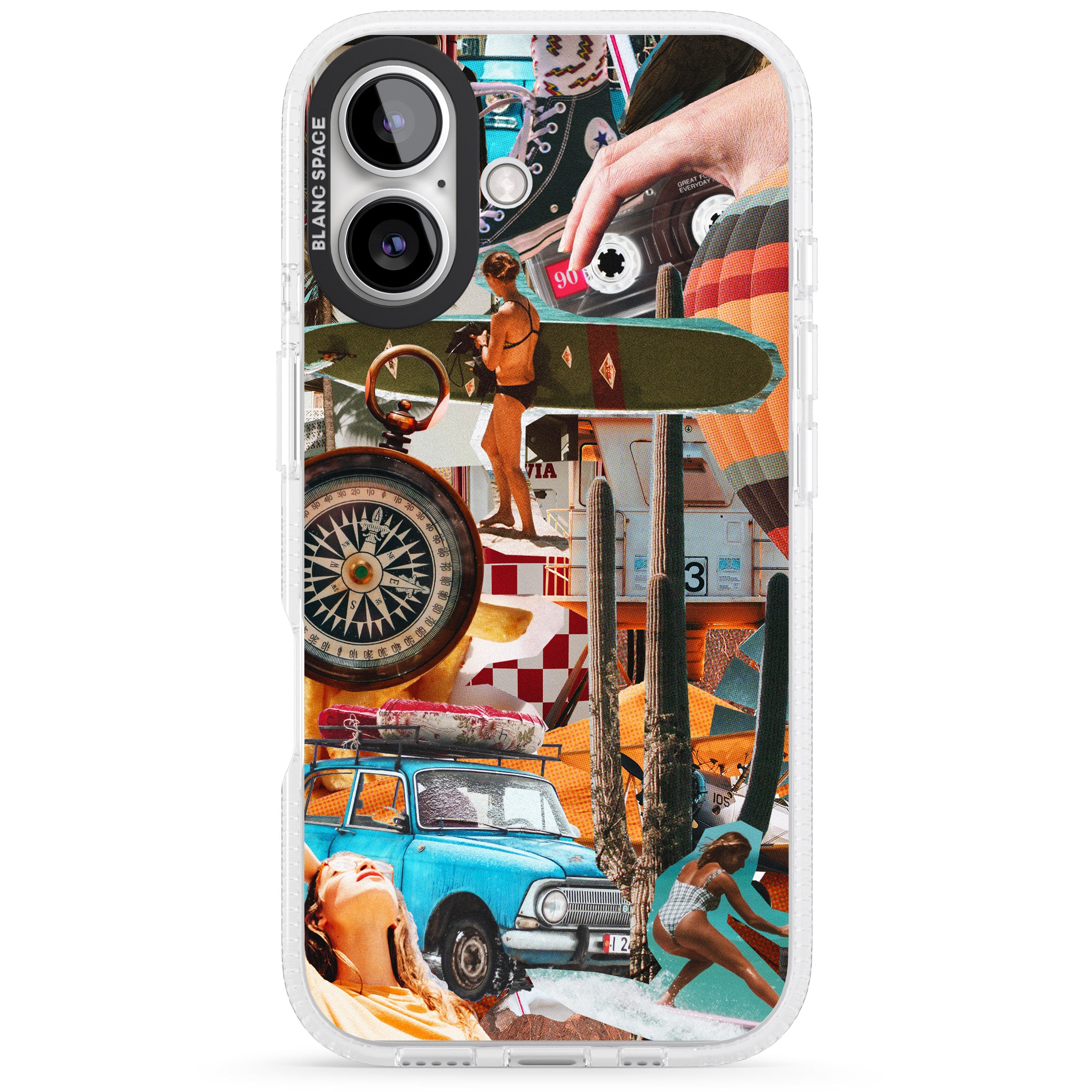 Vintage Collage: Road Trip iPhone 16 / 16 Plus Clear Case Impact Air - Blanc Space