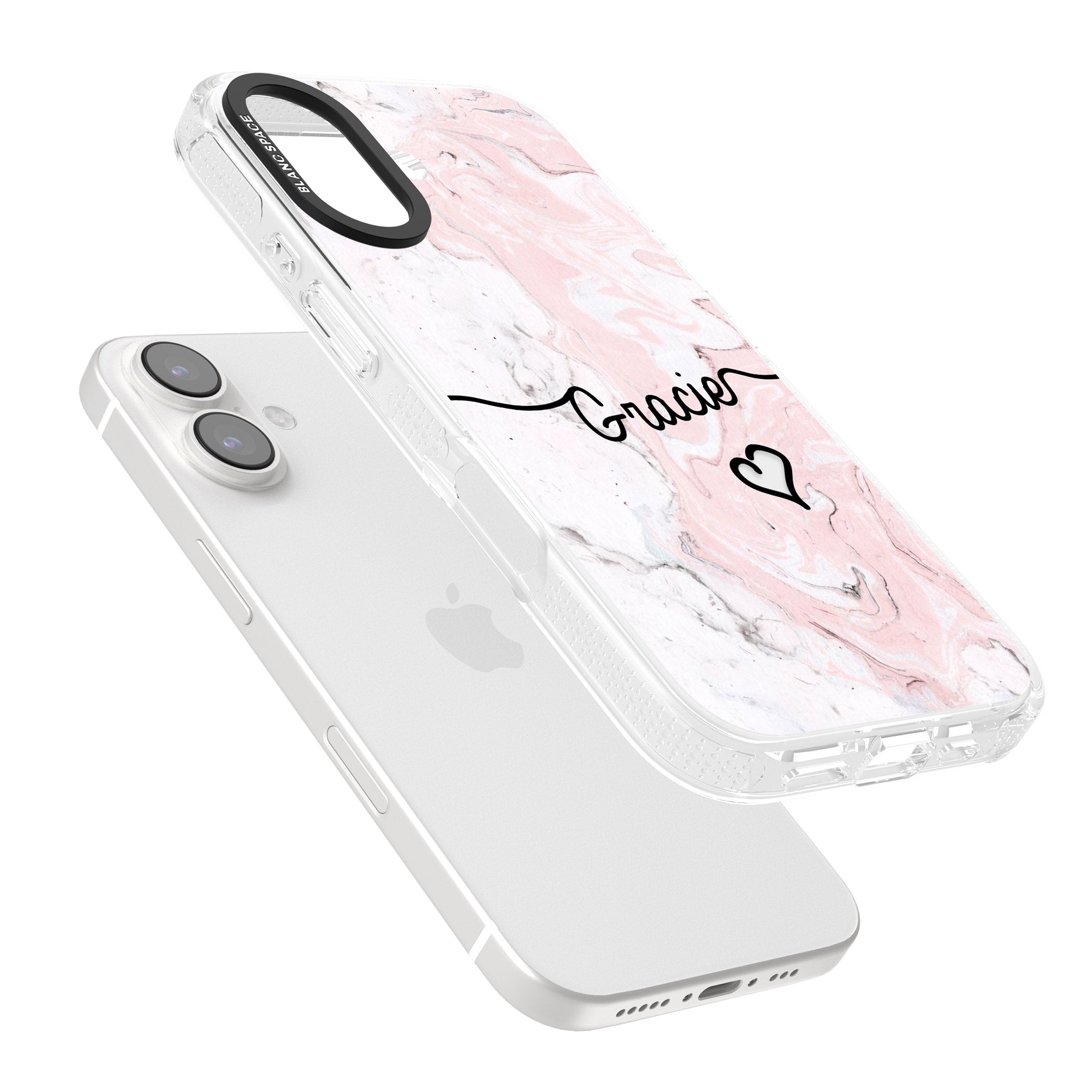 Pink Marble iPhone 16 / 16 Plus Clear Case Impact Air - Blanc Space