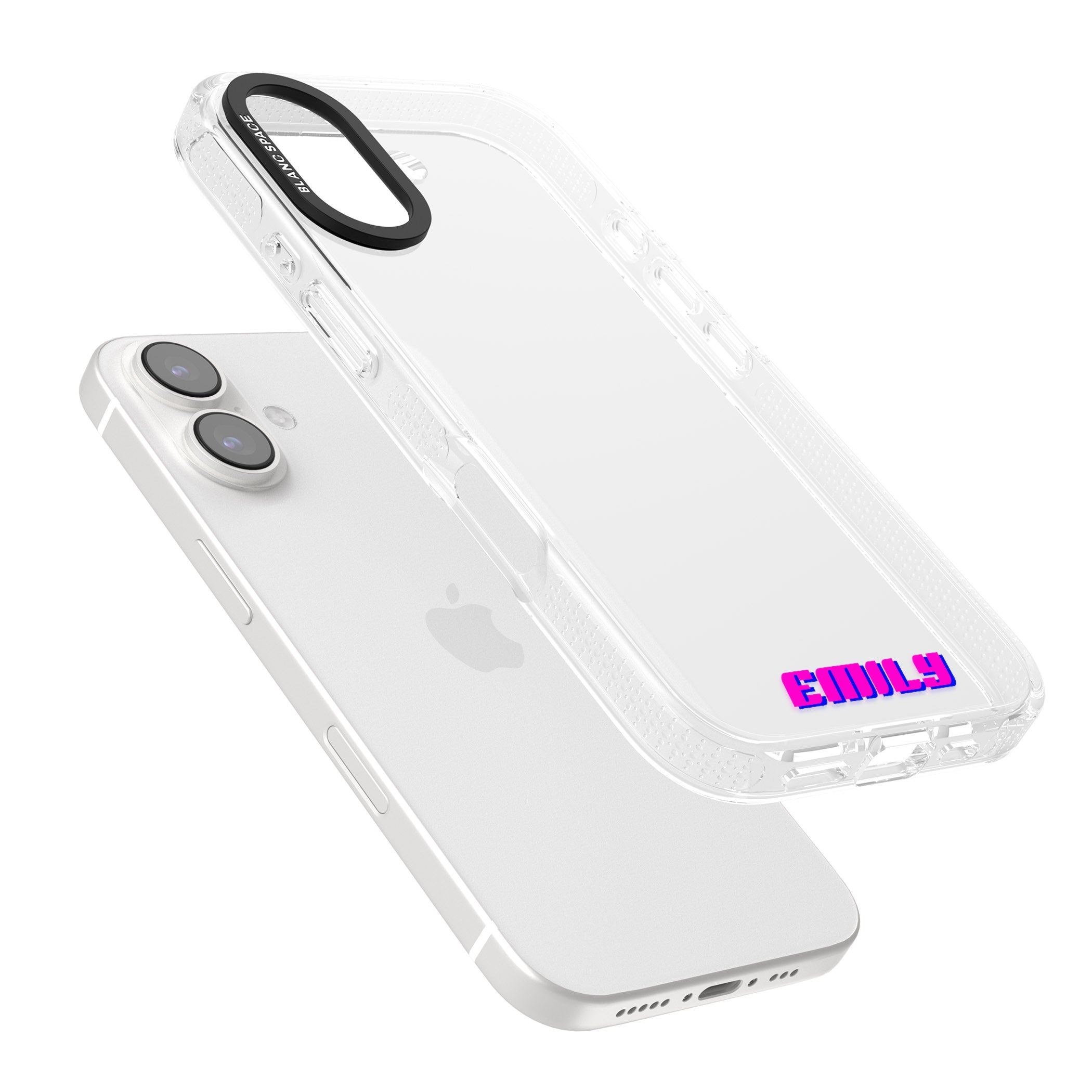 Personalised Clear Text 2C iPhone 16 / 16 Plus Clear Case Impact Air - Blanc Space