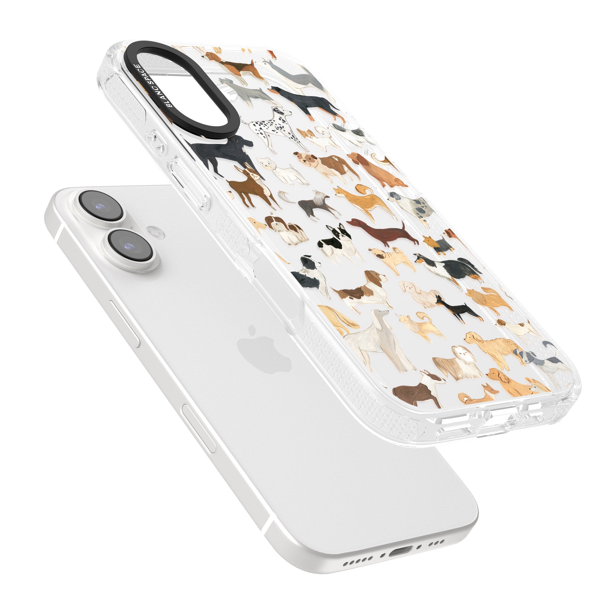 Hand Painted Dogs iPhone 16 / 16 Plus Clear Case Impact Air - Blanc Space