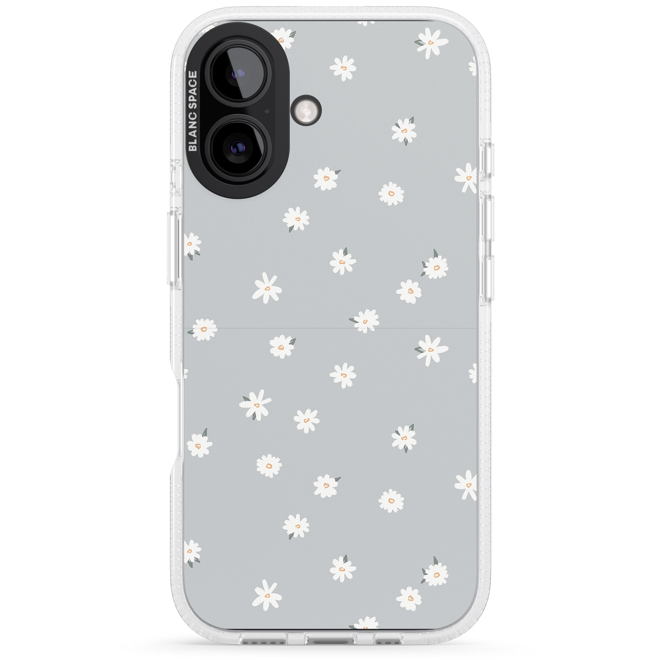 Painted Daisy Blue-Grey Cute iPhone 16 / 16 Plus Clear Case Impact Air - Blanc Space