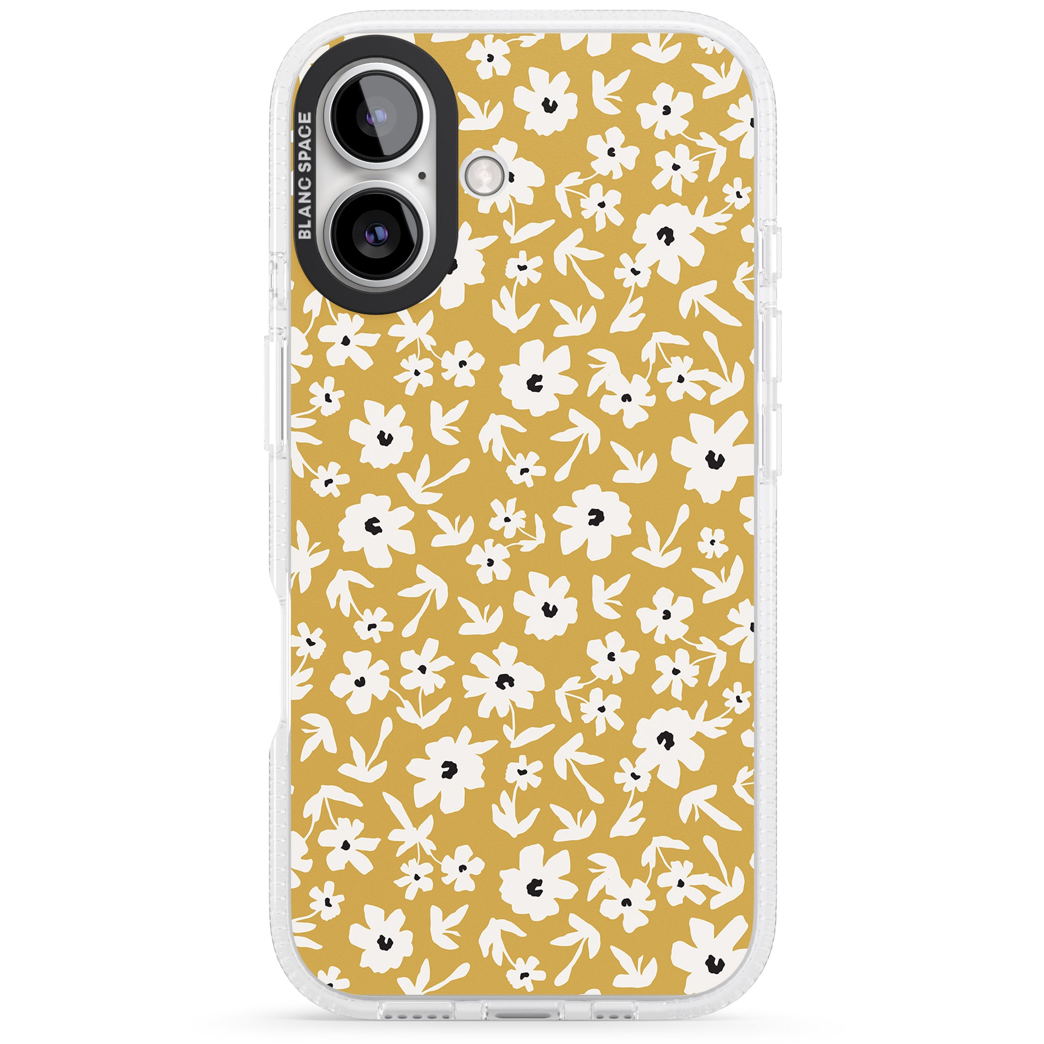 Floral Print on Mustard Cute Floral iPhone 16 / 16 Plus Clear Case Impact Air - Blanc Space