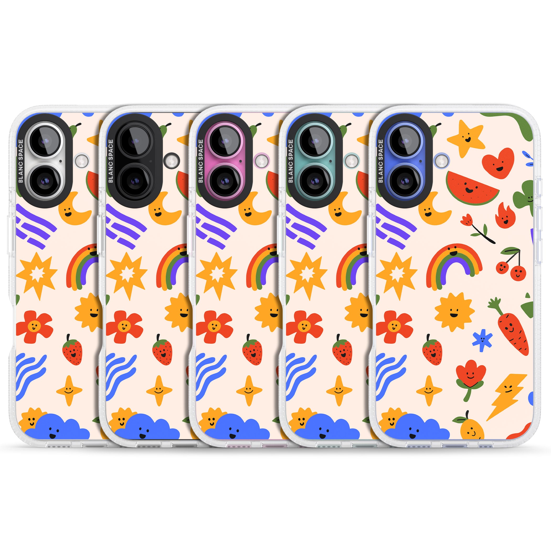 Mixed Large Kawaii Icons - Solid iPhone 16 / 16 Plus Clear Case Impact Air - Blanc Space