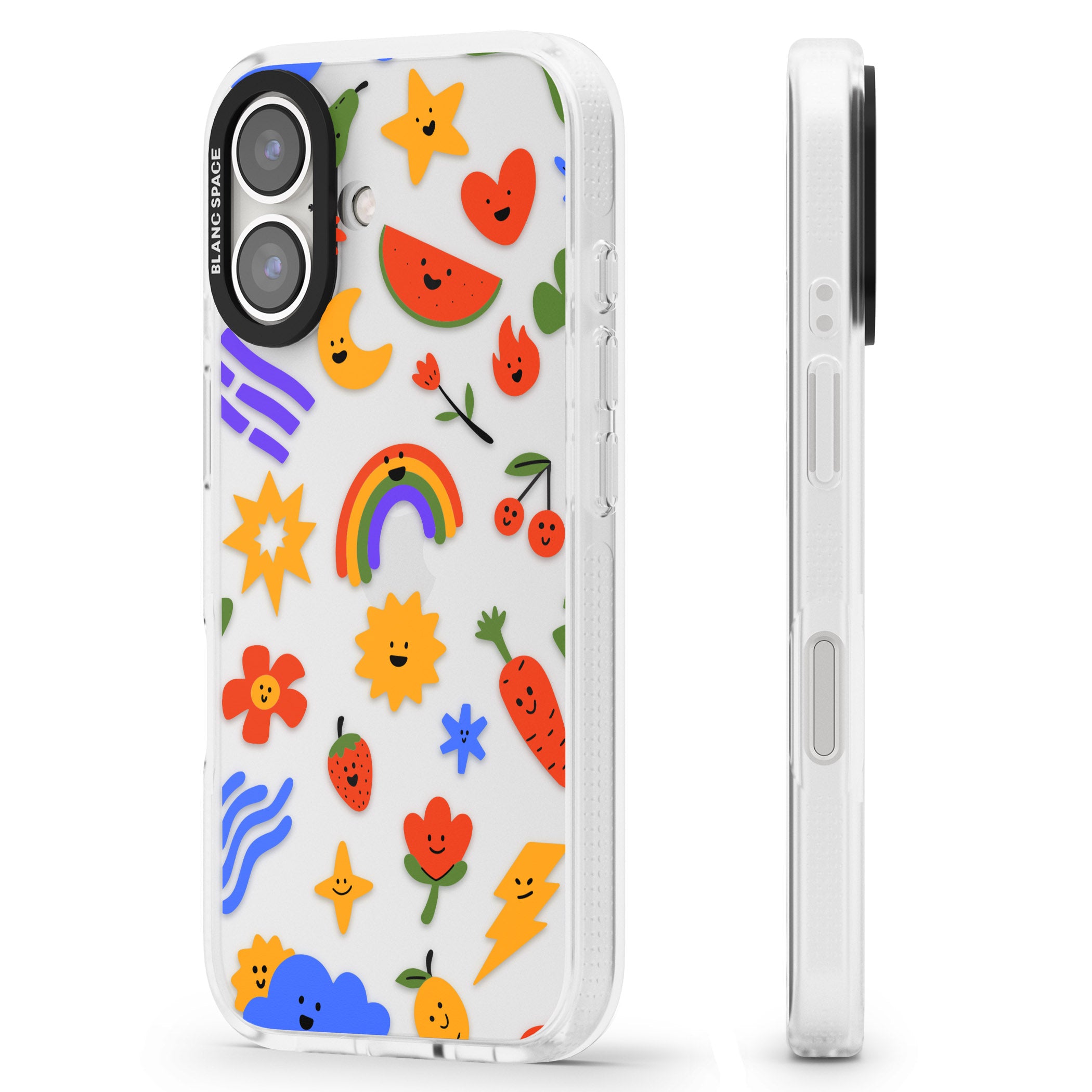 Mixed Large Kawaii Icons - Clear iPhone 16 / 16 Plus Clear Case Impact Air - Blanc Space