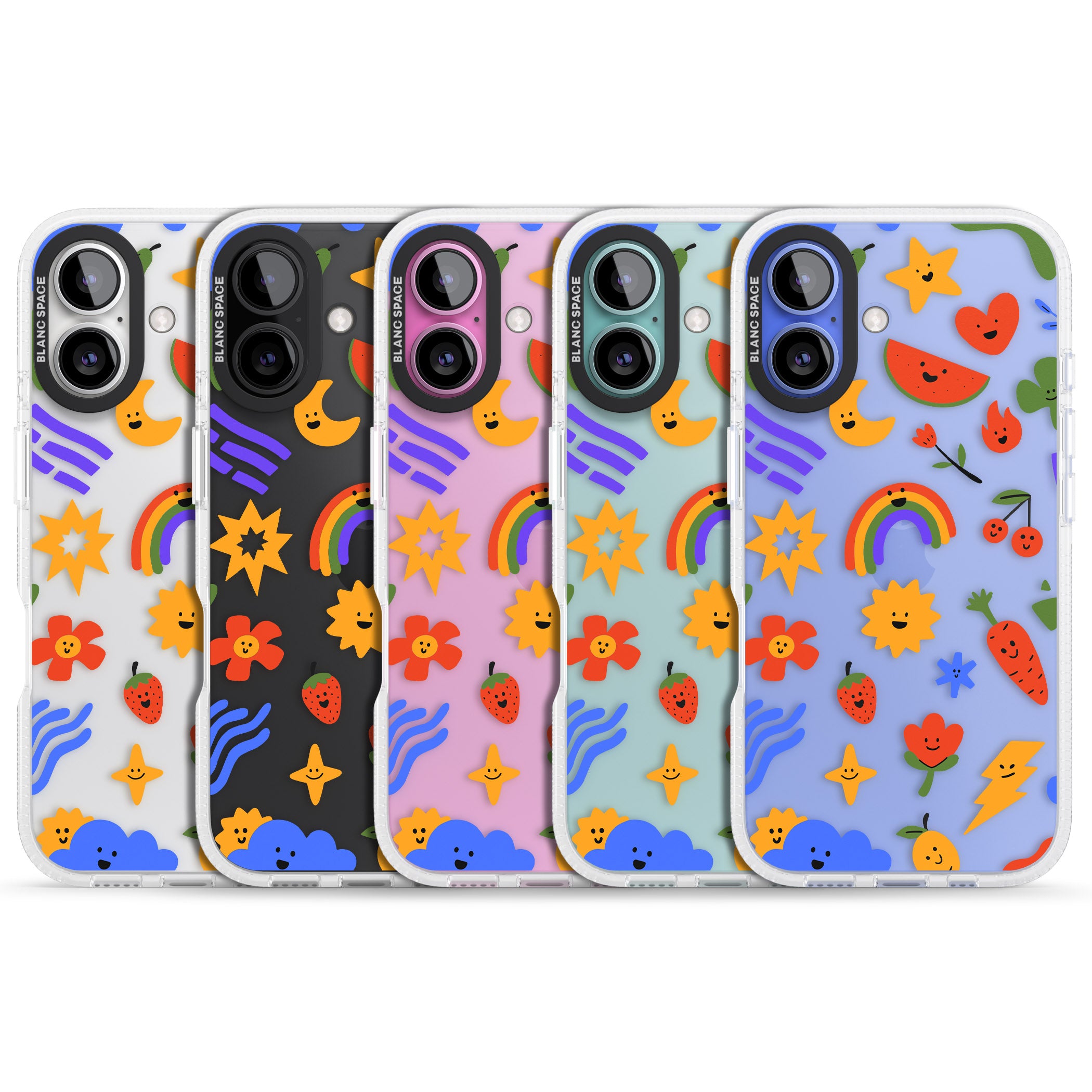 Mixed Large Kawaii Icons - Clear iPhone 16 / 16 Plus Clear Case Impact Air - Blanc Space