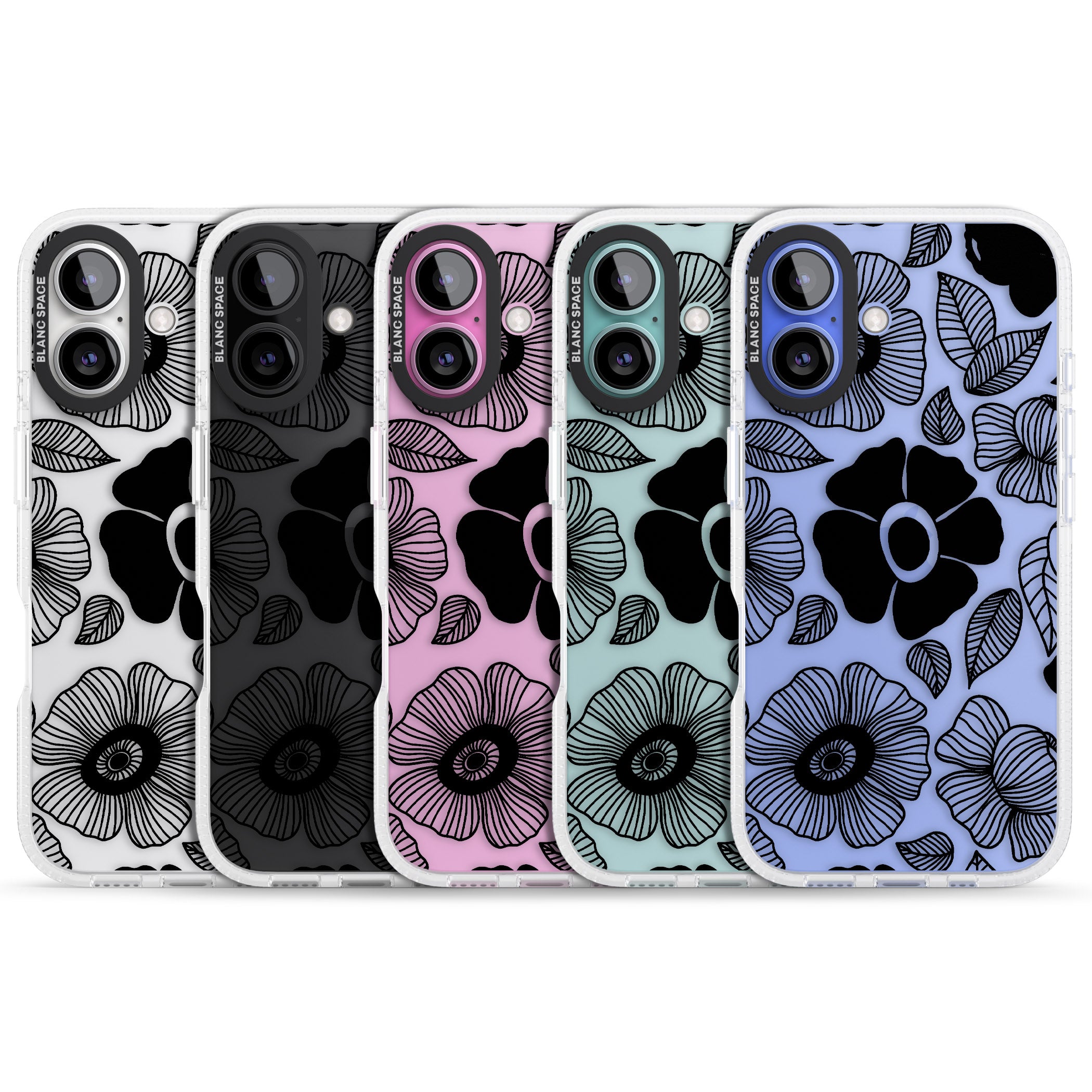 Black Flowers iPhone 16 / 16 Plus Clear Case Impact Air - Blanc Space