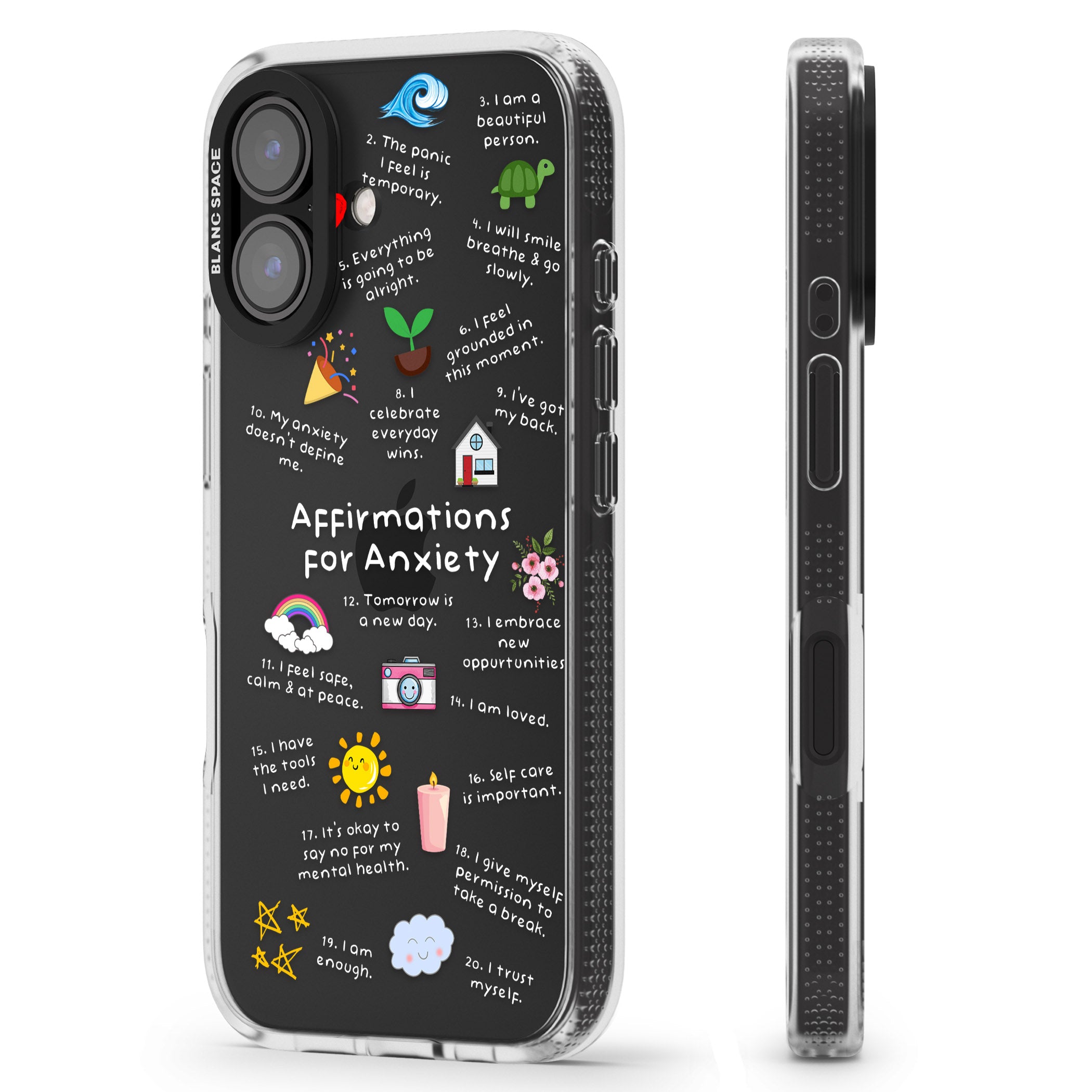 Anxiety White Text iPhone 16 / 16 Plus Clear Case Impact Air - Blanc Space