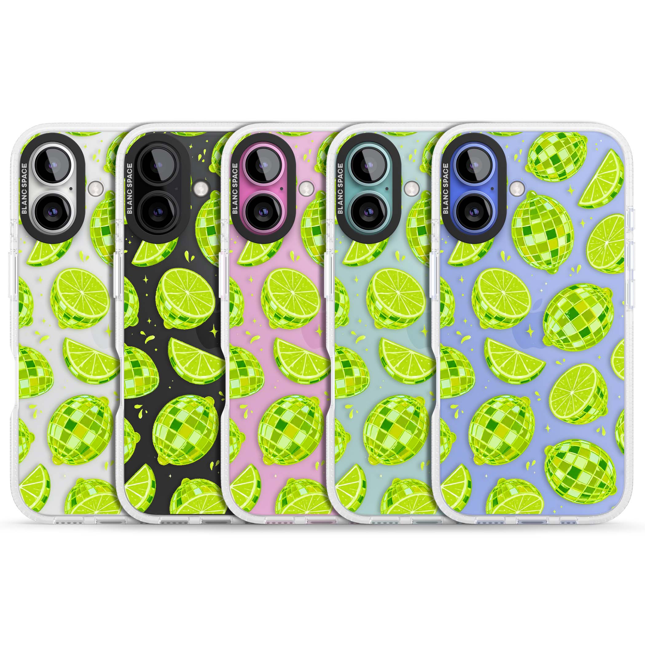 Disco Limes fruit aesthetic iPhone case featuring green disco balls, lime slices and citrus sparkles | Clear Case Impact Air case for iPhone 16, iPhone 16 Plus