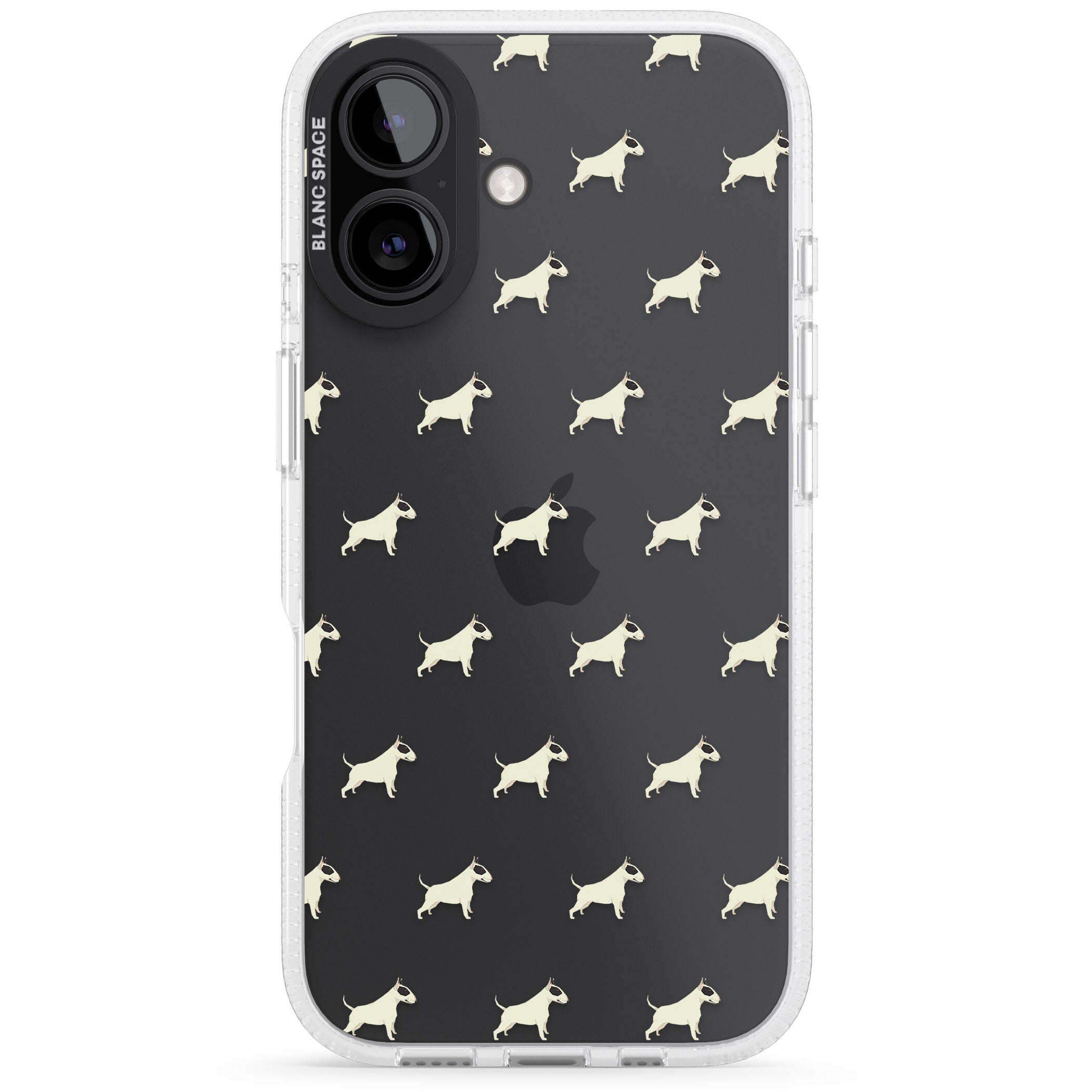 Bull Terrier Dog Pattern Clear iPhone 16 / 16 Plus Clear Case Impact Air - Blanc Space