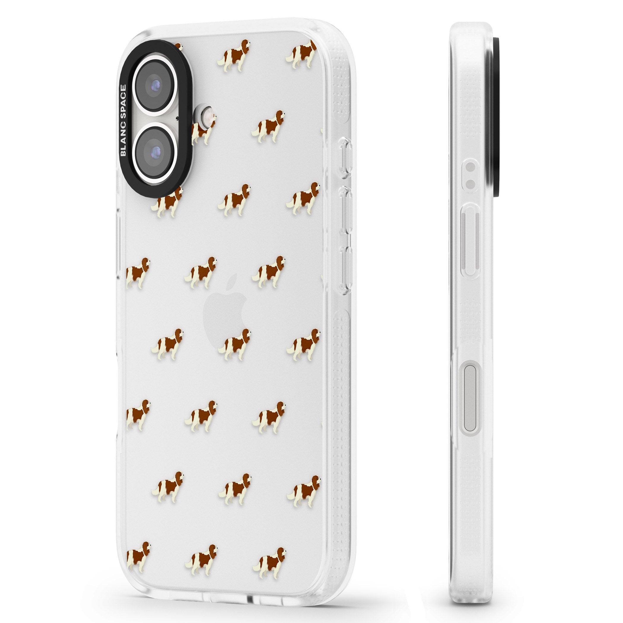 Cavalier King Charles Spaniel Pattern Clear iPhone 16 / 16 Plus Clear Case Impact Air - Blanc Space