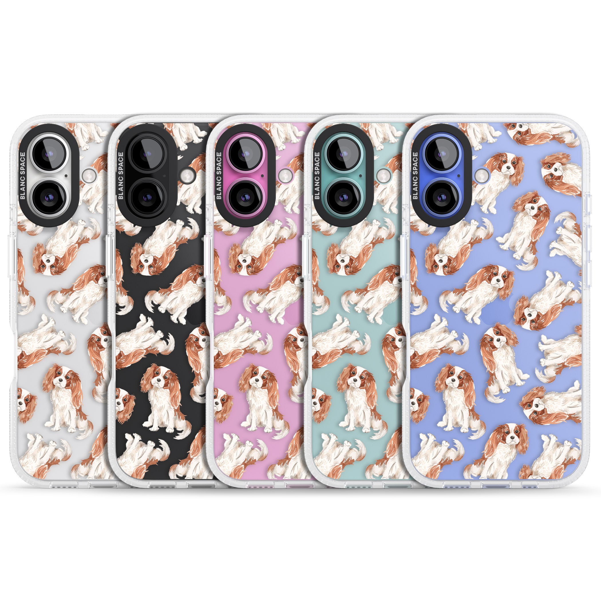 Cavalier King Charles Spaniel Dog Pattern iPhone 16 / 16 Plus Clear Case Impact Air - Blanc Space