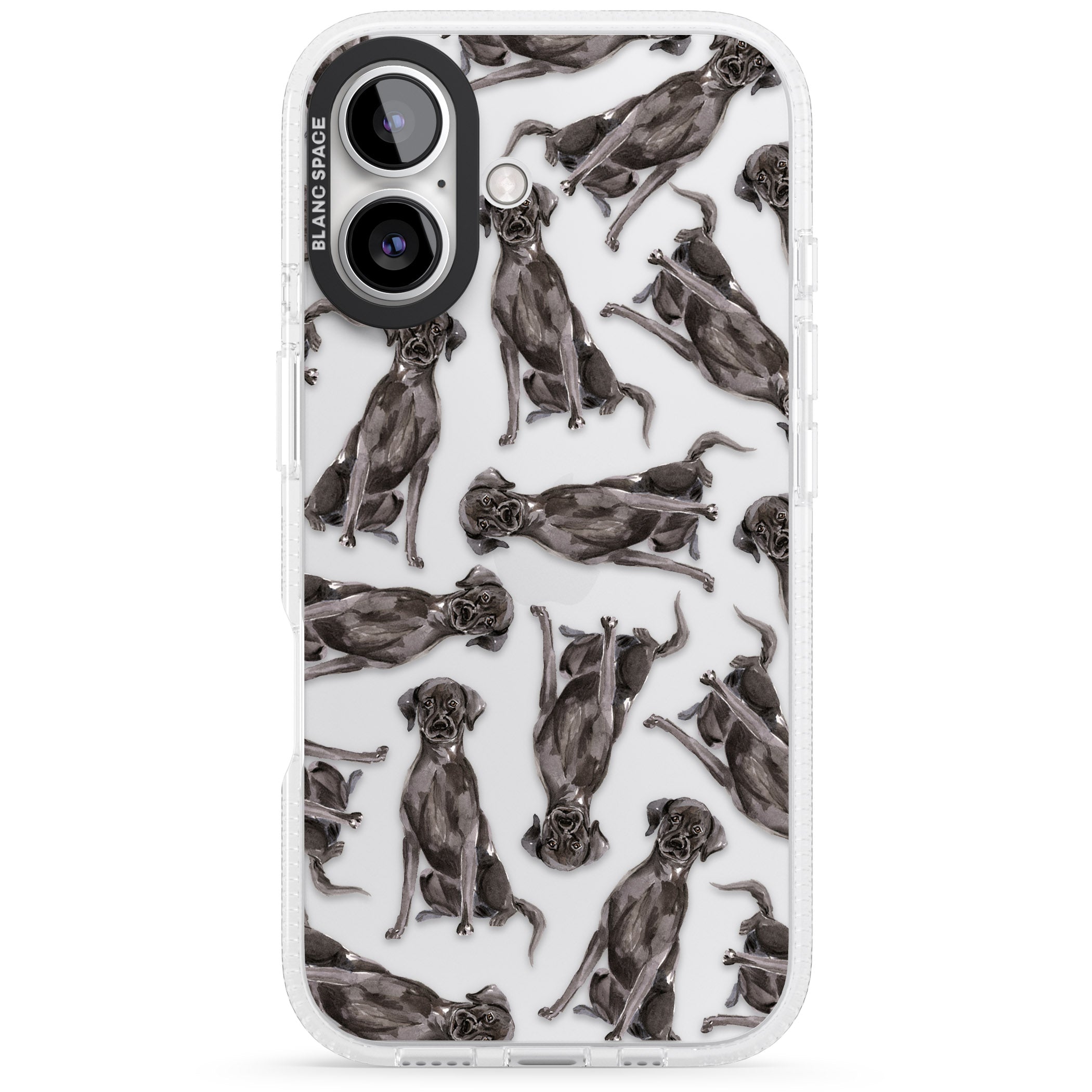 Black Labrador Watercolour Dog Pattern iPhone 16 / 16 Plus Clear Case Impact Air - Blanc Space