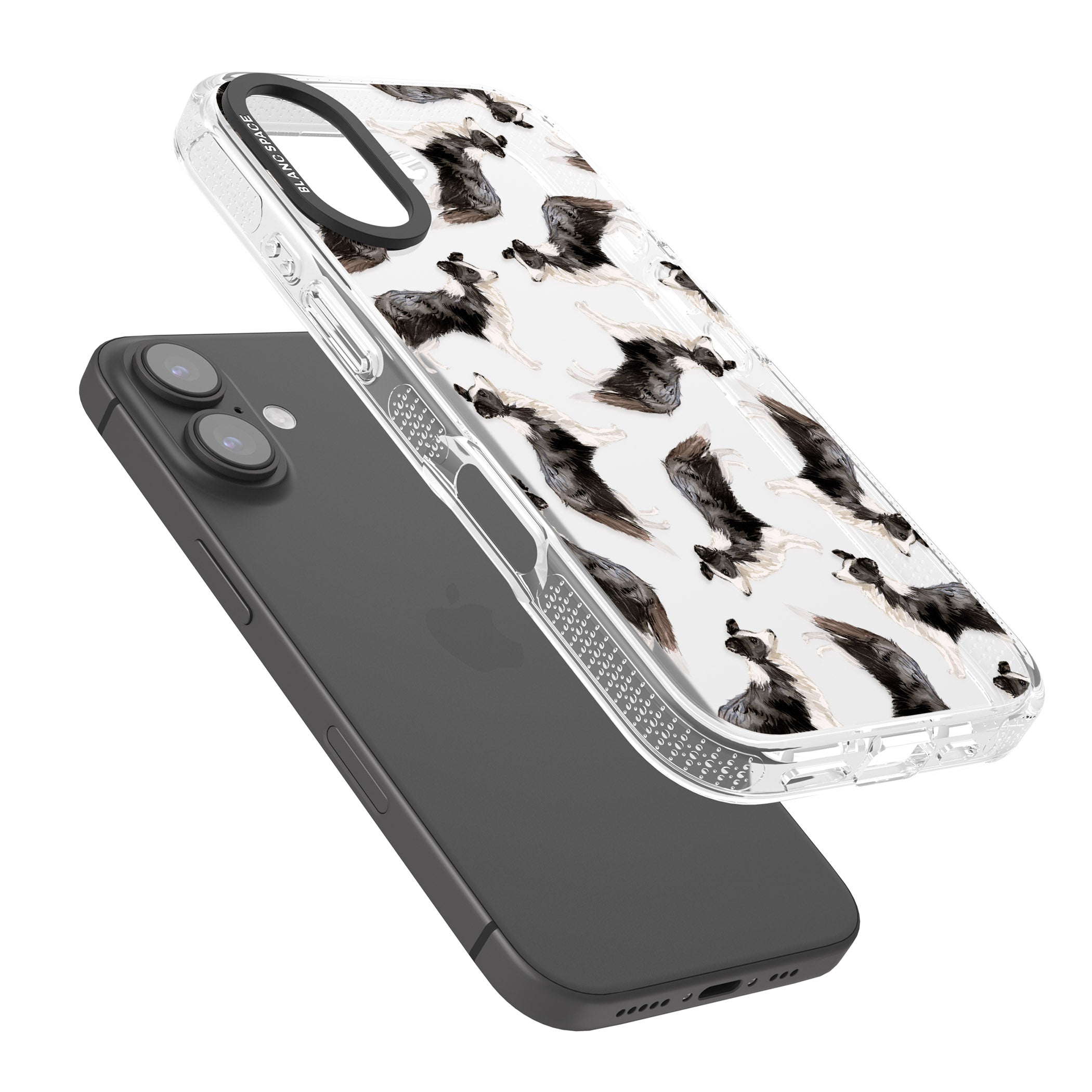Border Collie Watercolour Dog Pattern iPhone 16 / 16 Plus Clear Case Impact Air - Blanc Space