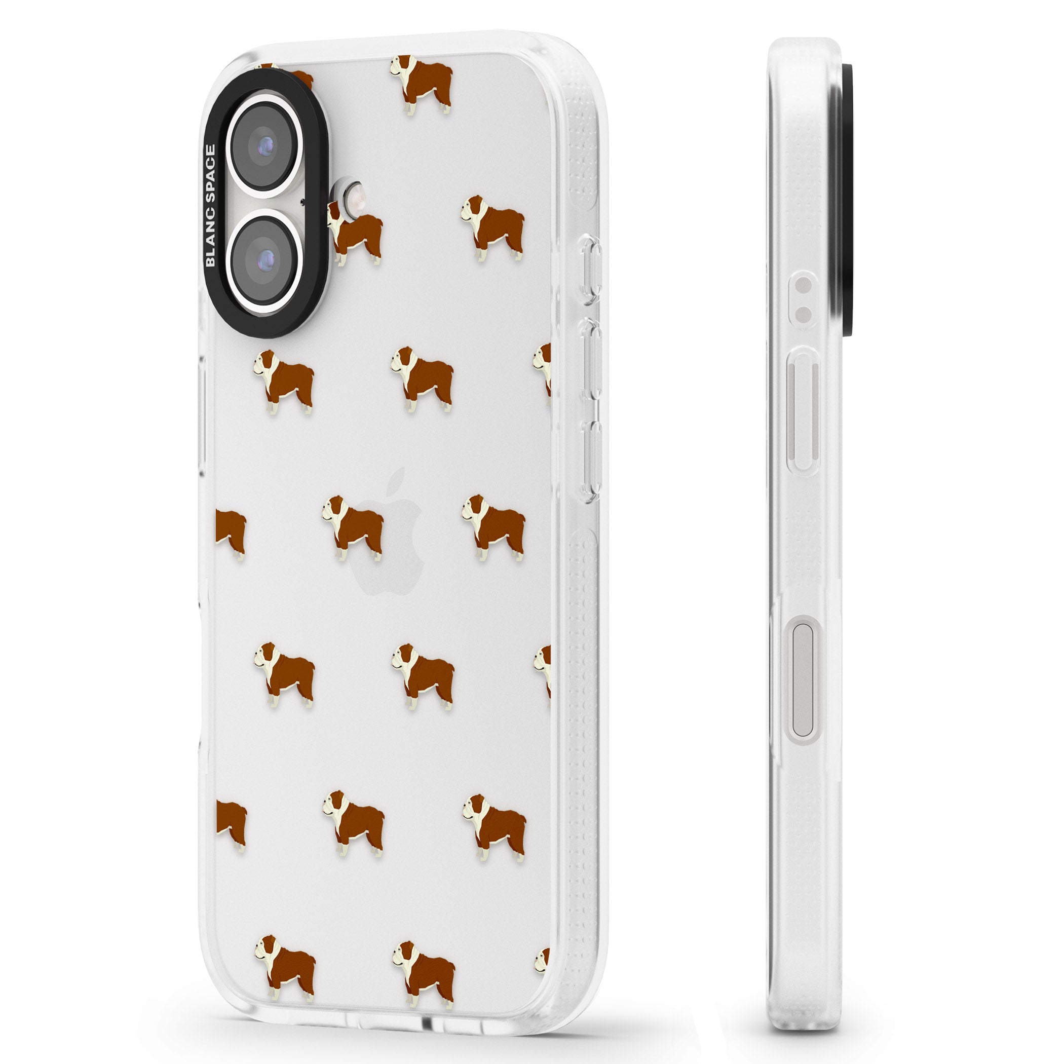 English Bulldog Dog Pattern Clear iPhone 16 / 16 Plus Clear Case Impact Air - Blanc Space