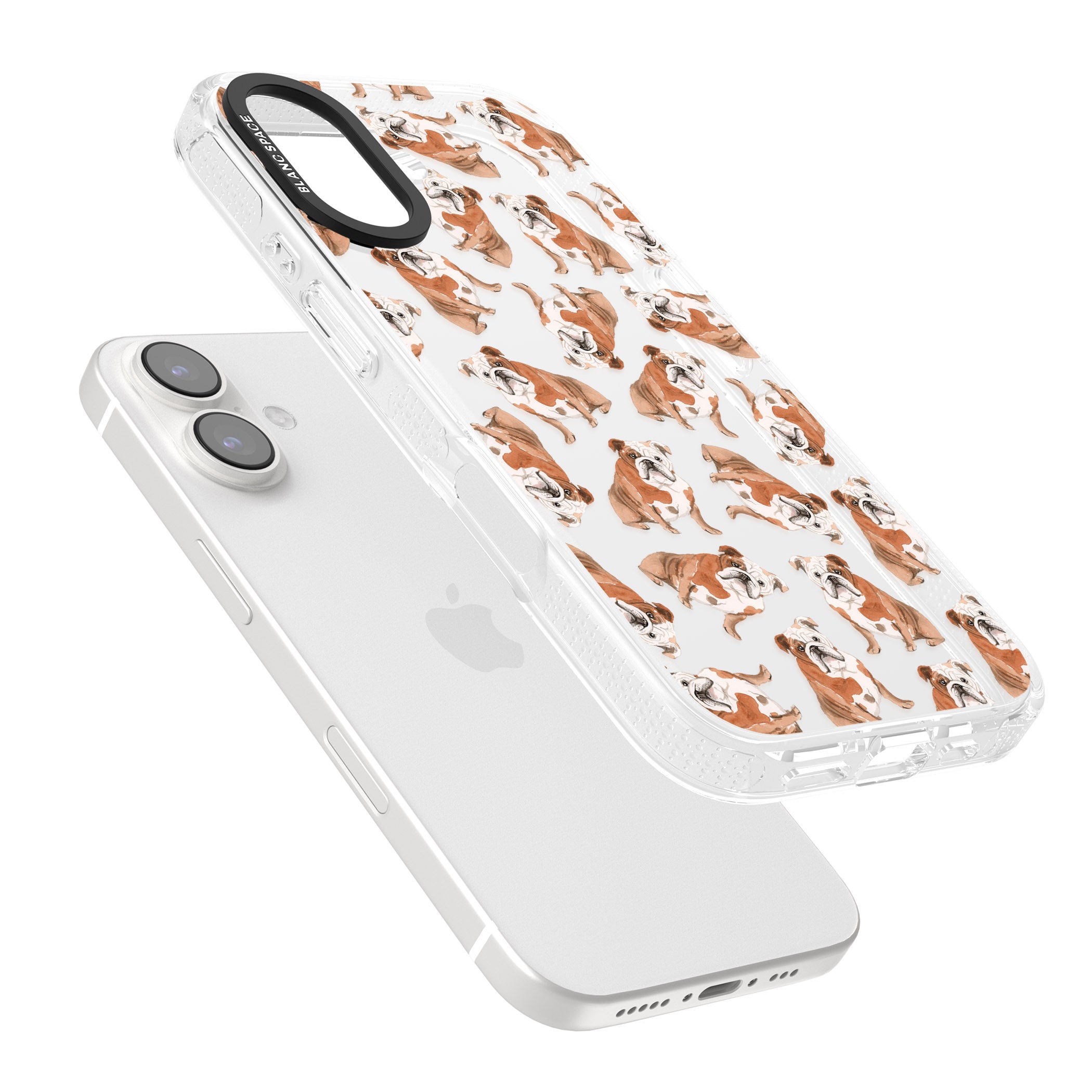 English Bulldog Watercolour Dog Pattern iPhone 16 / 16 Plus Clear Case Impact Air - Blanc Space