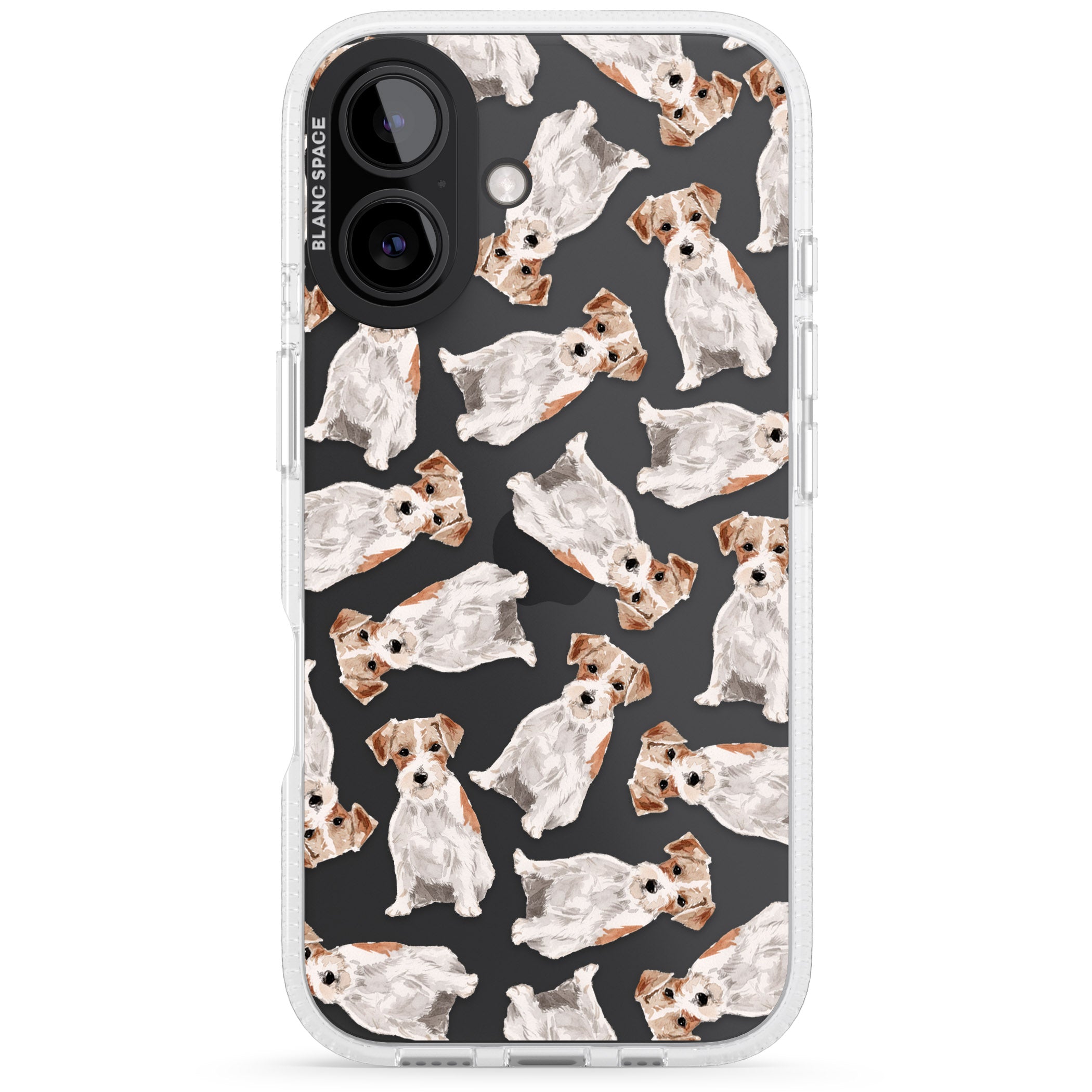 Wirehaired Jack Russell Watercolour Dog Pattern iPhone 16 / 16 Plus Clear Case Impact Air - Blanc Space