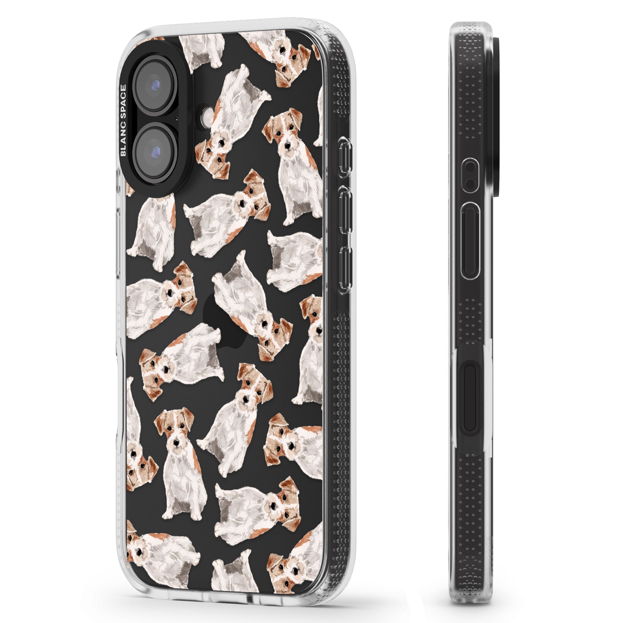 Wirehaired Jack Russell Watercolour Dog Pattern iPhone 16 / 16 Plus Clear Case Impact Air - Blanc Space