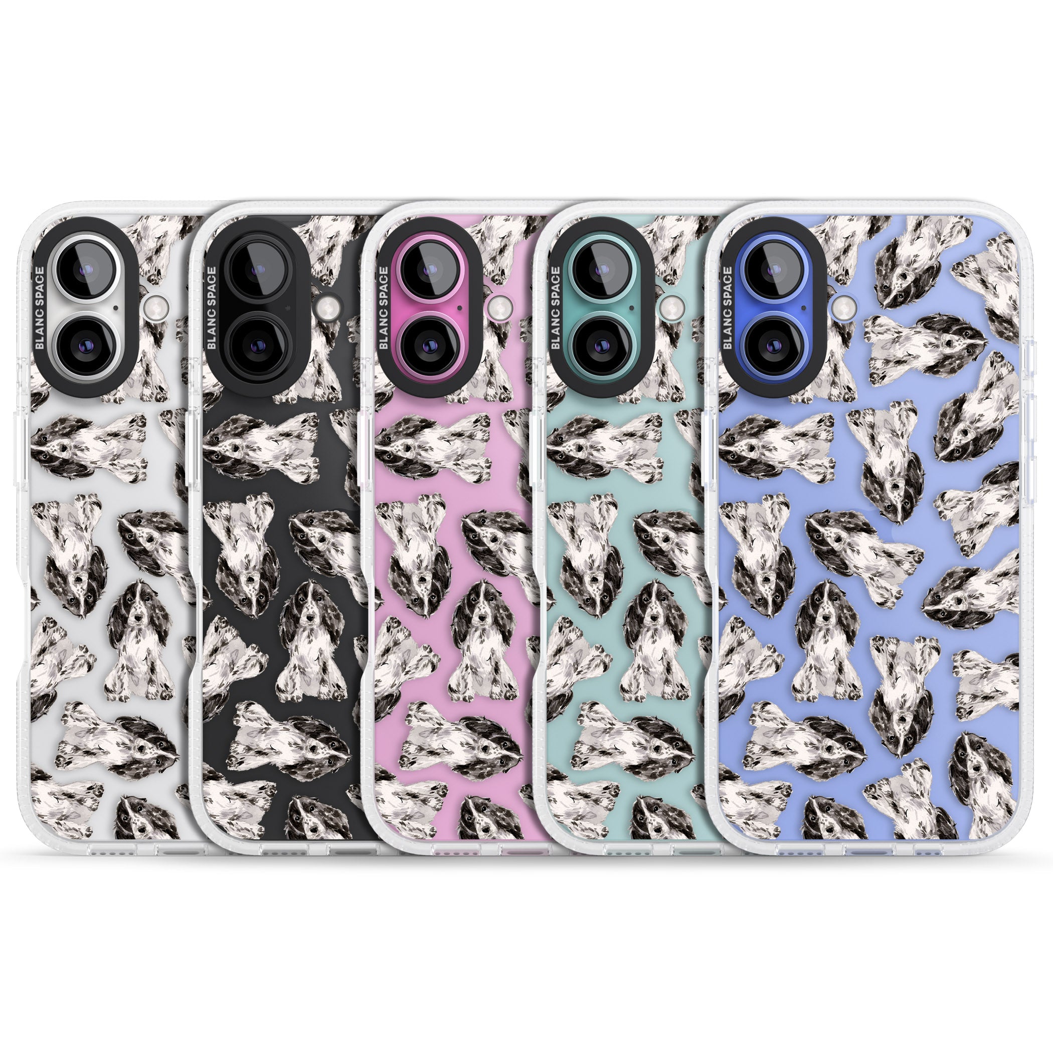 Cocker Spaniel (Black) Watercolour Dog Pattern iPhone 16 / 16 Plus Clear Case Impact Air - Blanc Space