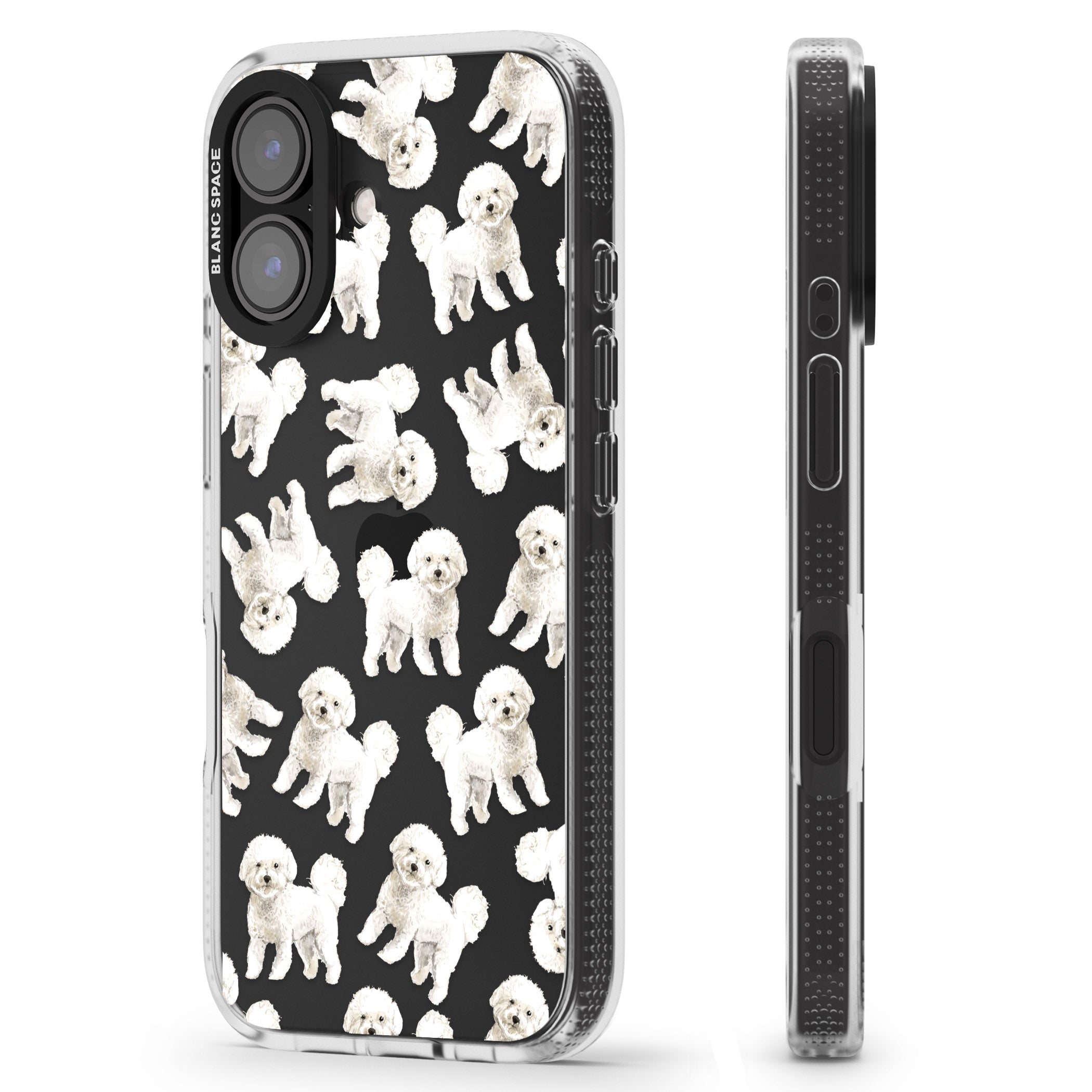 Bichon Frise Watercolour Dog Pattern iPhone 16 / 16 Plus Clear Case Impact Air - Blanc Space