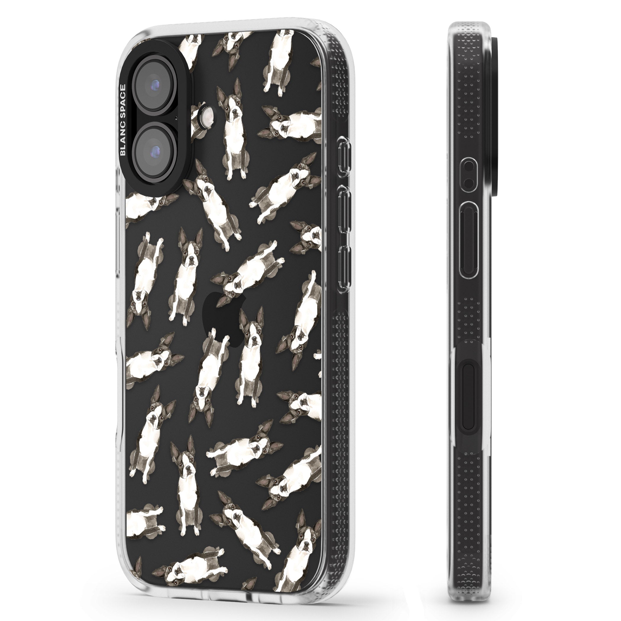 Boston Terrier Watercolour Dog Pattern iPhone 16 / 16 Plus Clear Case Impact Air - Blanc Space